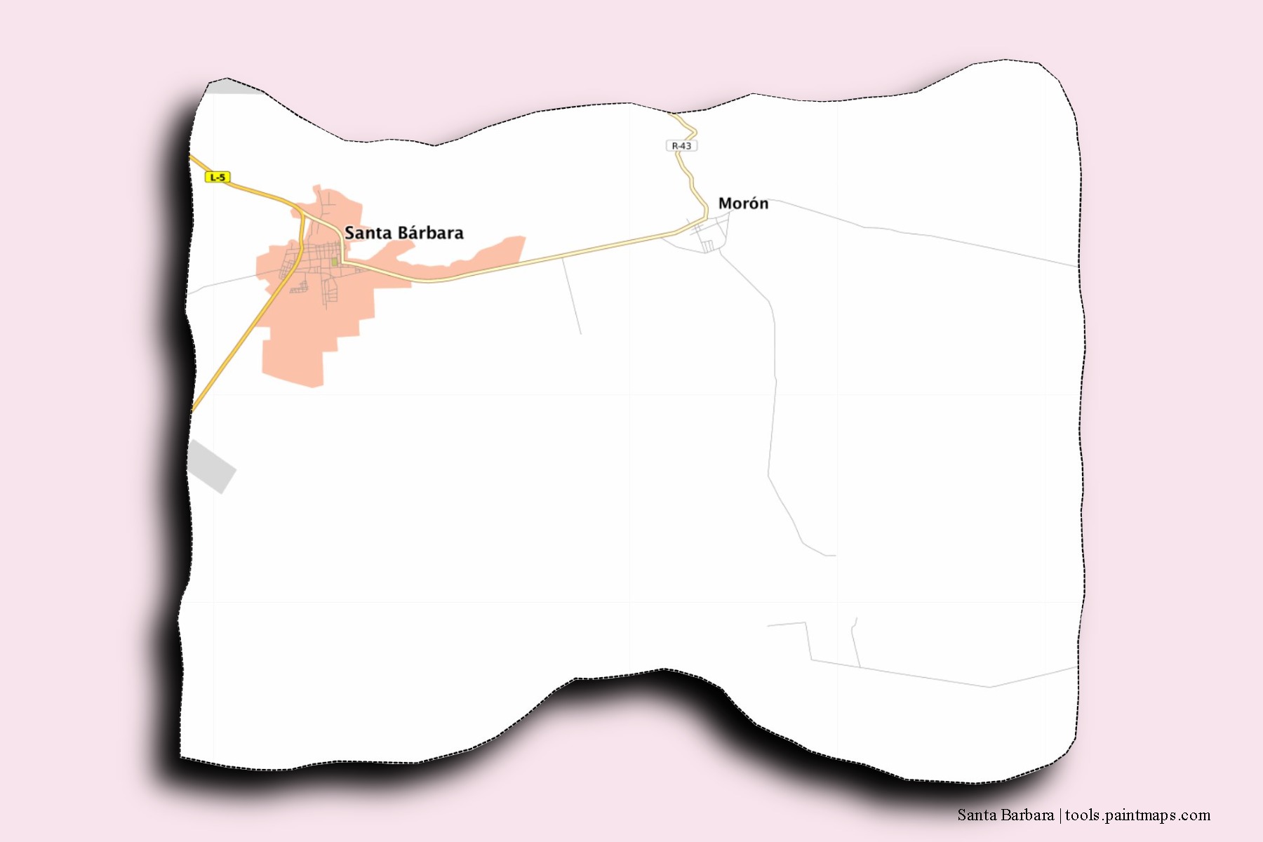 Santa Bárbara neighborhoods and villages map with 3D shadow effect