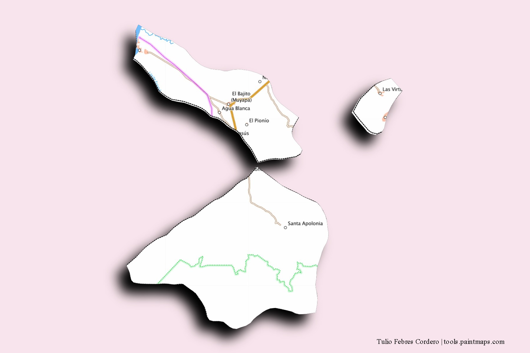 Mapa de barrios y pueblos de Tulio Febres Cordero con efecto de sombra 3D