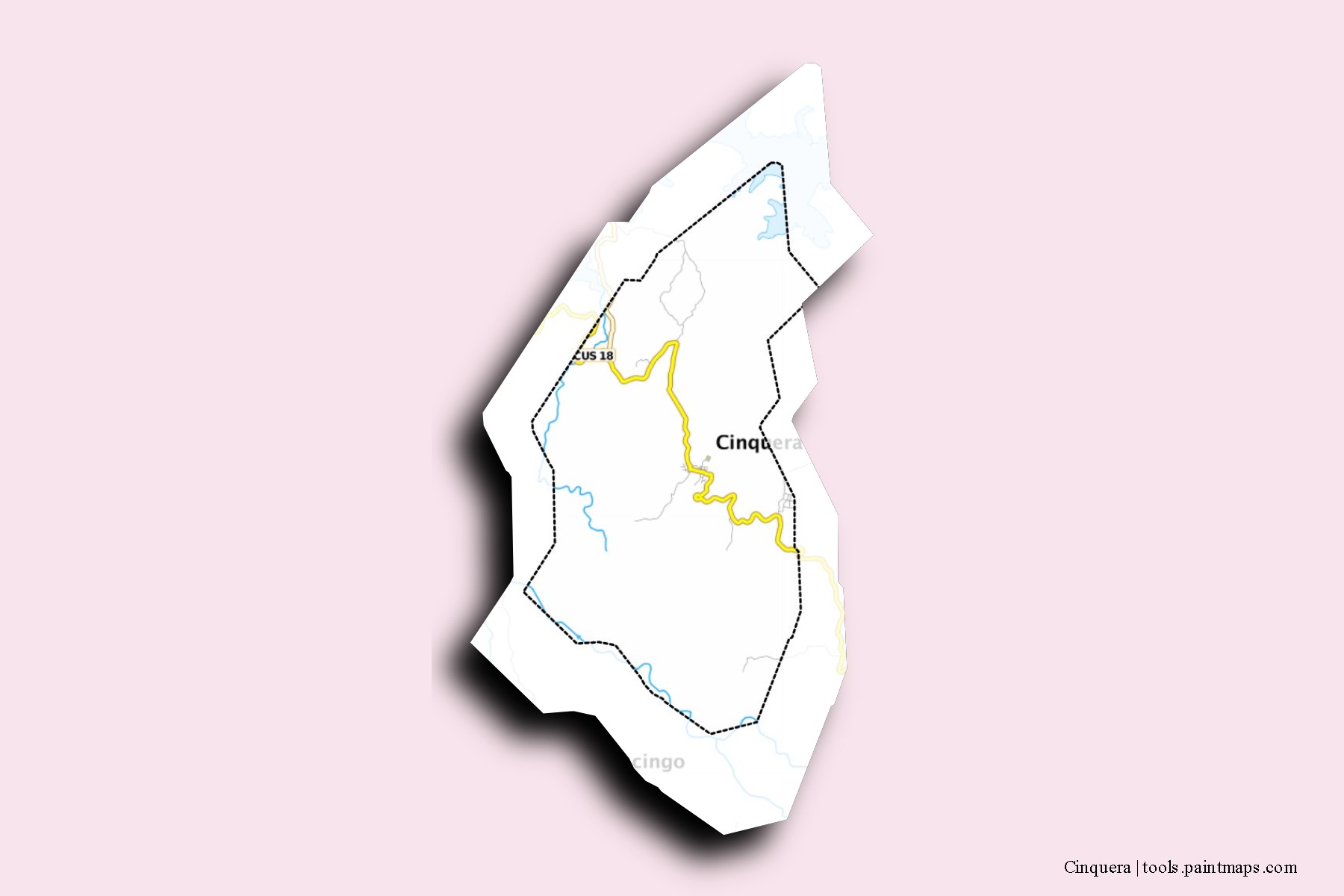 Mapa de barrios y pueblos de Cinquera con efecto de sombra 3D