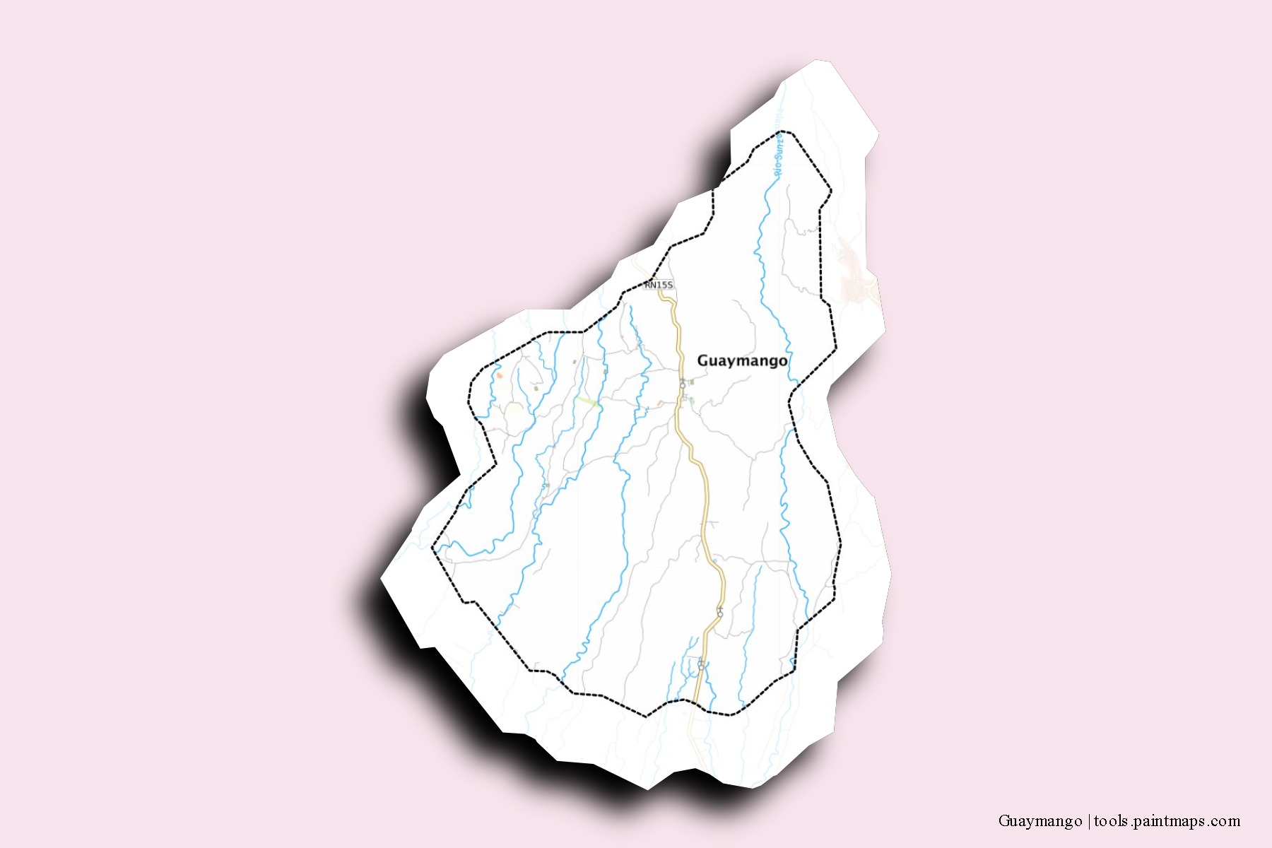 Guaymango neighborhoods and villages map with 3D shadow effect