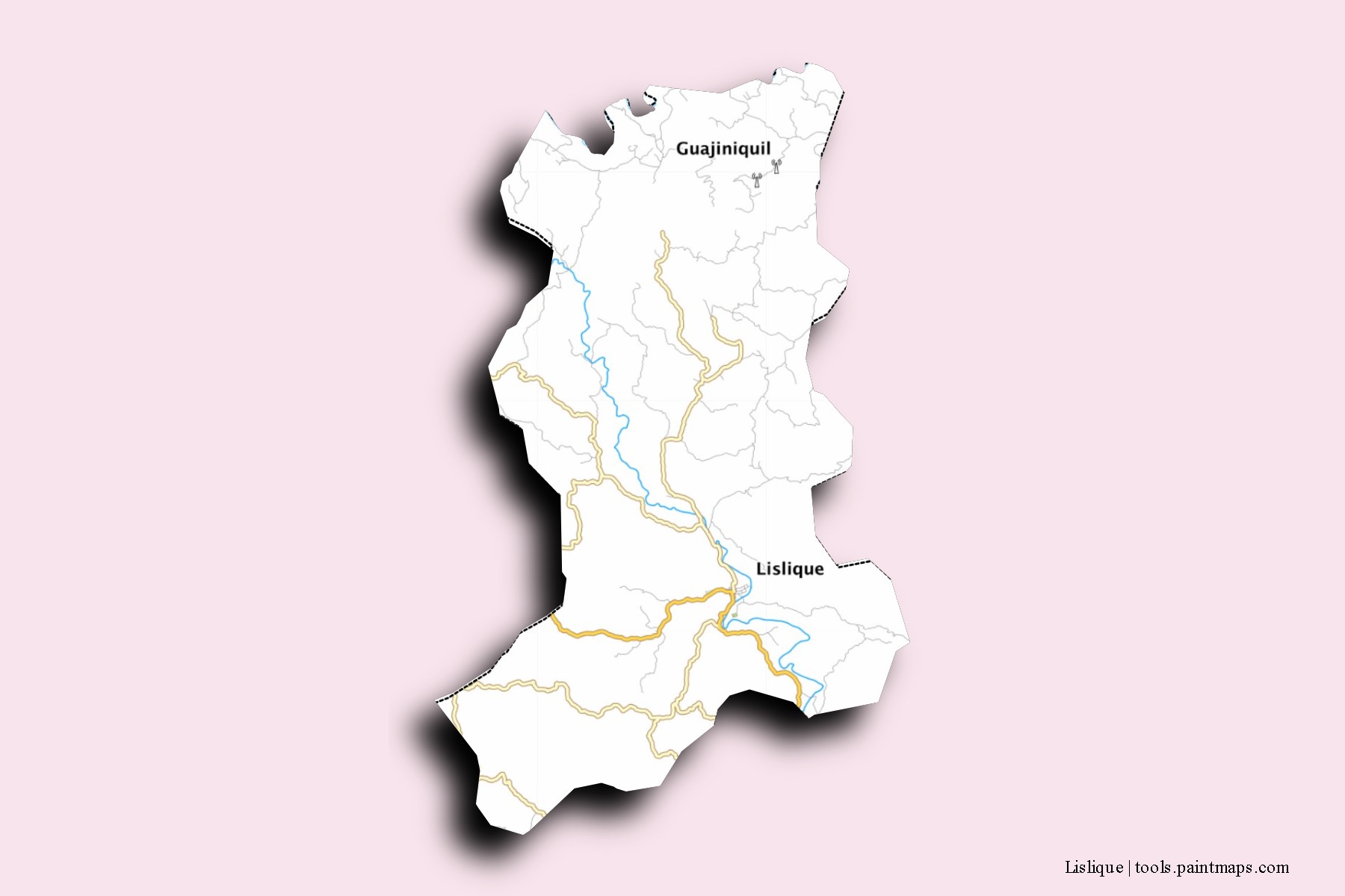 Mapa de barrios y pueblos de Lislique con efecto de sombra 3D