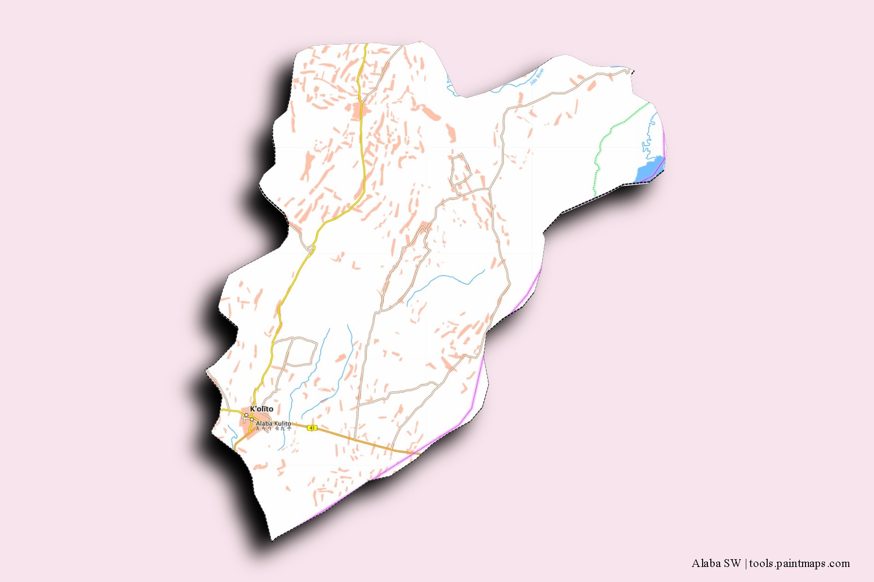 Mapa de barrios y pueblos de Alaba SW con efecto de sombra 3D