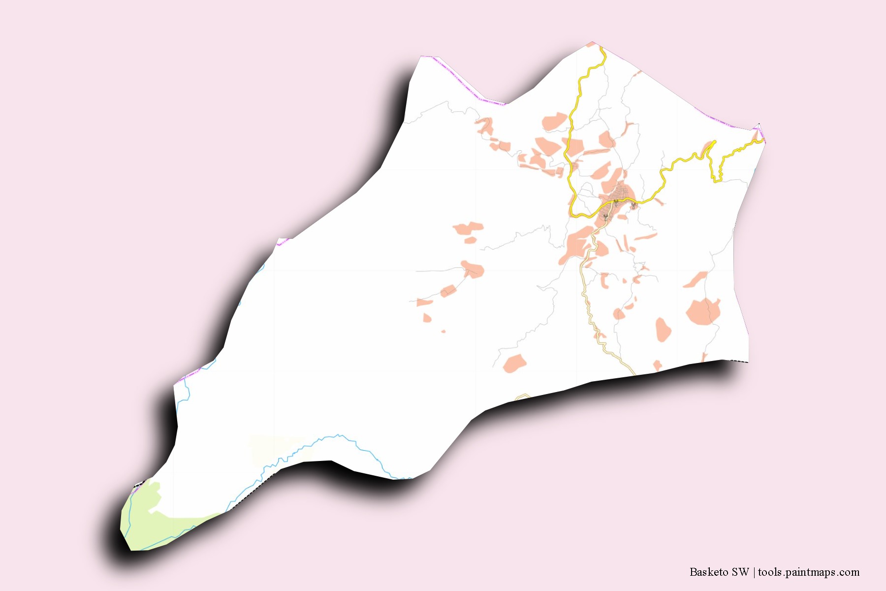 Mapa de barrios y pueblos de Basketo SW con efecto de sombra 3D