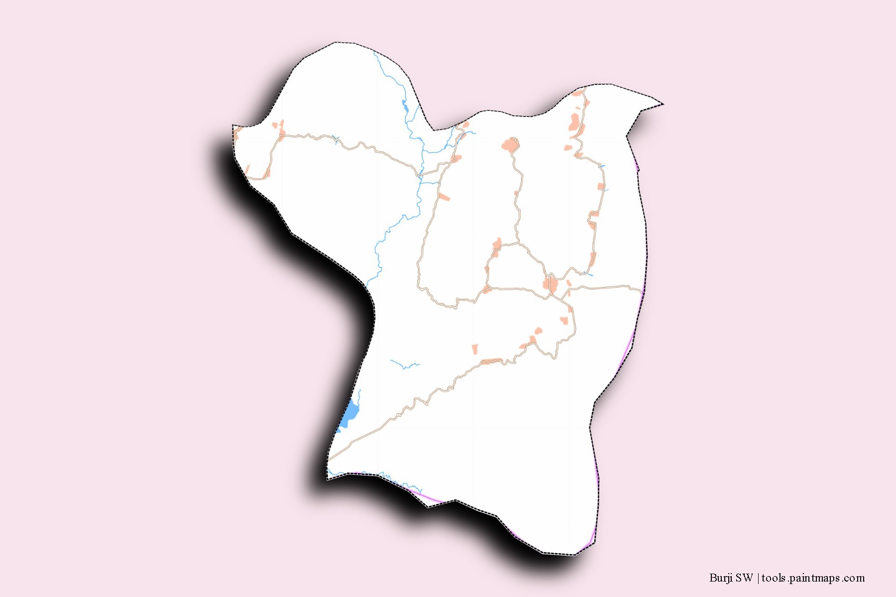 Burji SW neighborhoods and villages map with 3D shadow effect