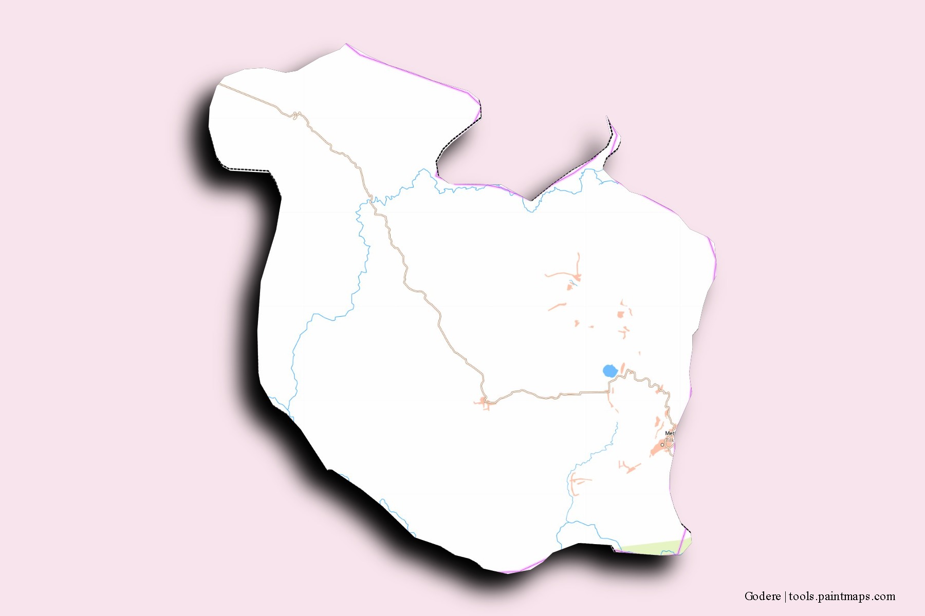 Mapa de barrios y pueblos de Godere con efecto de sombra 3D