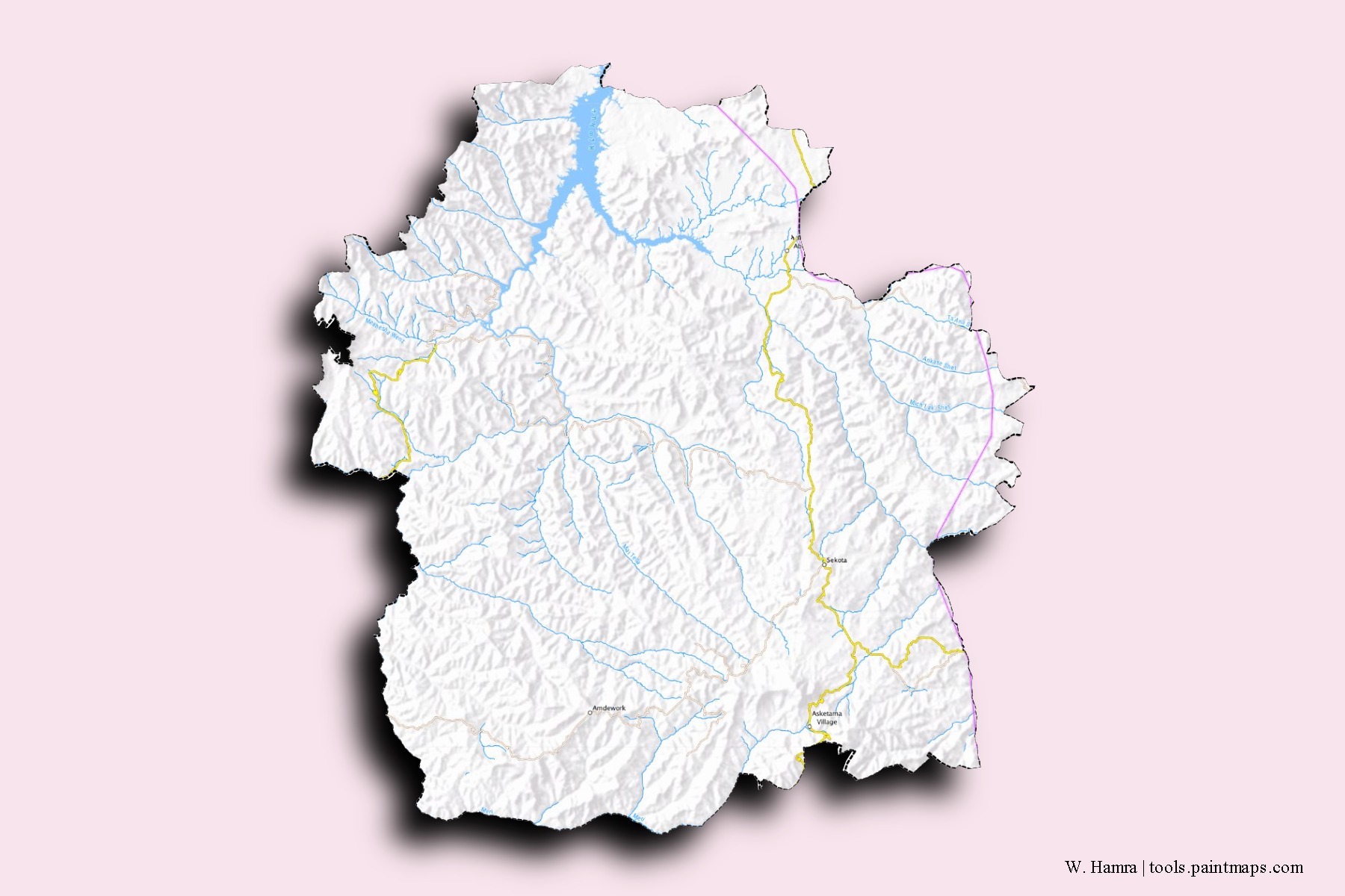 Mapa de barrios y pueblos de W. Hamra con efecto de sombra 3D