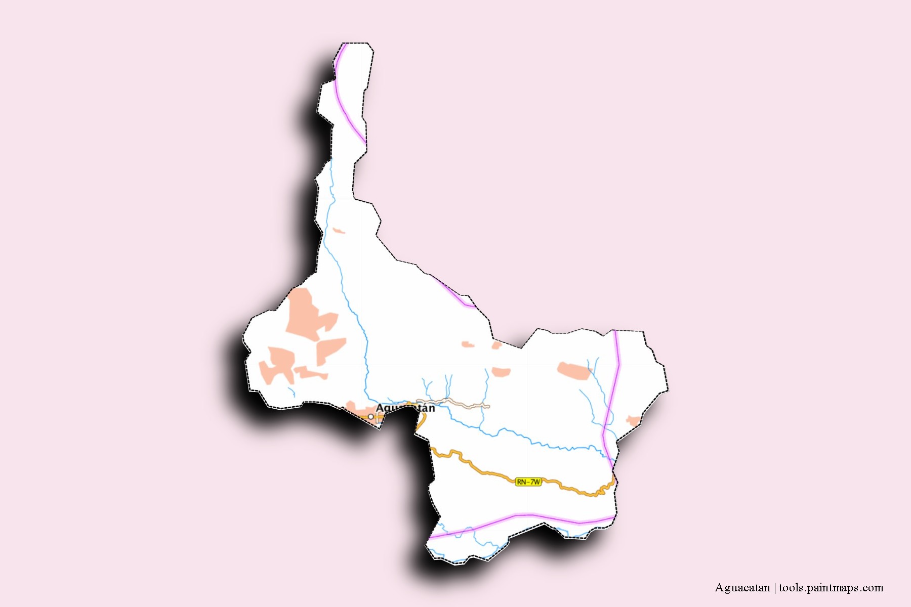 Mapa de barrios y pueblos de Aguacatan con efecto de sombra 3D