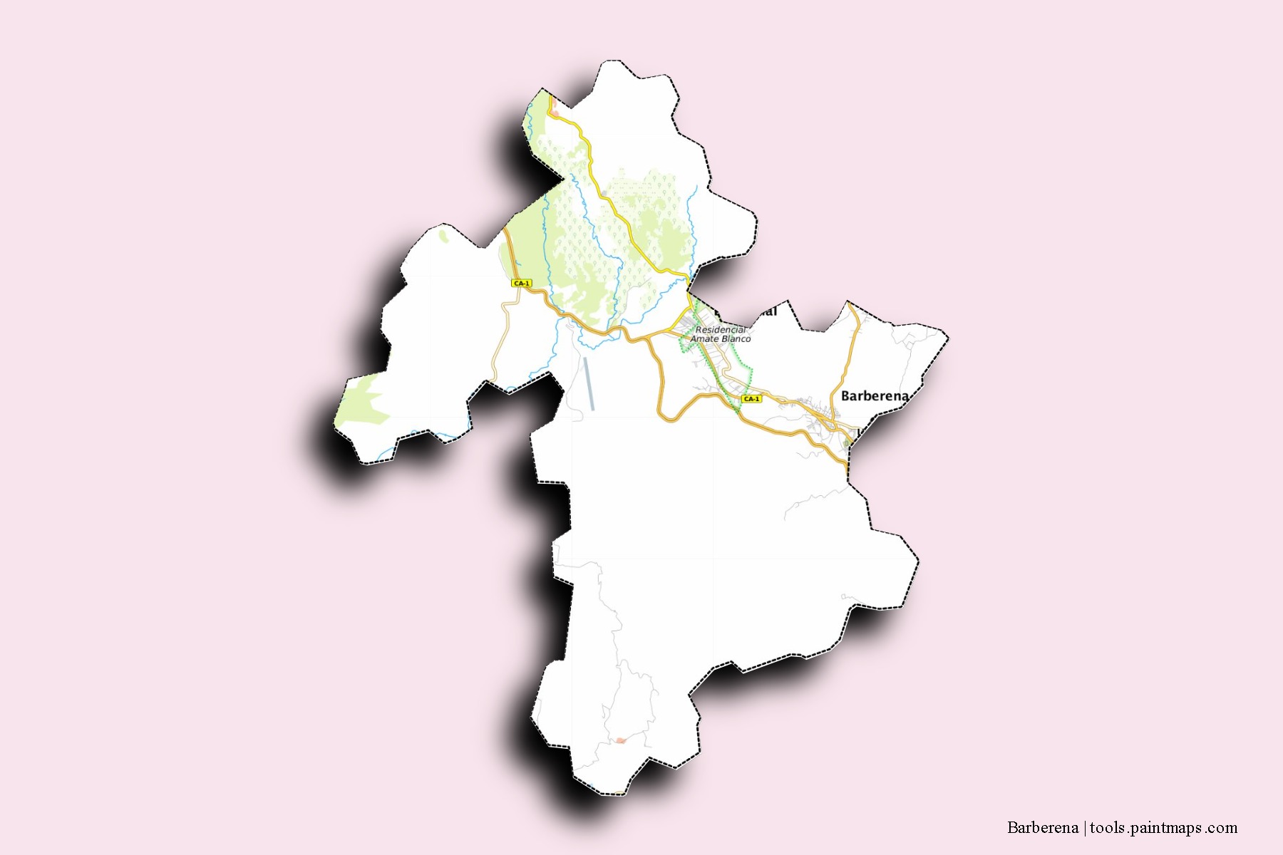 Mapa de barrios y pueblos de Barberena con efecto de sombra 3D