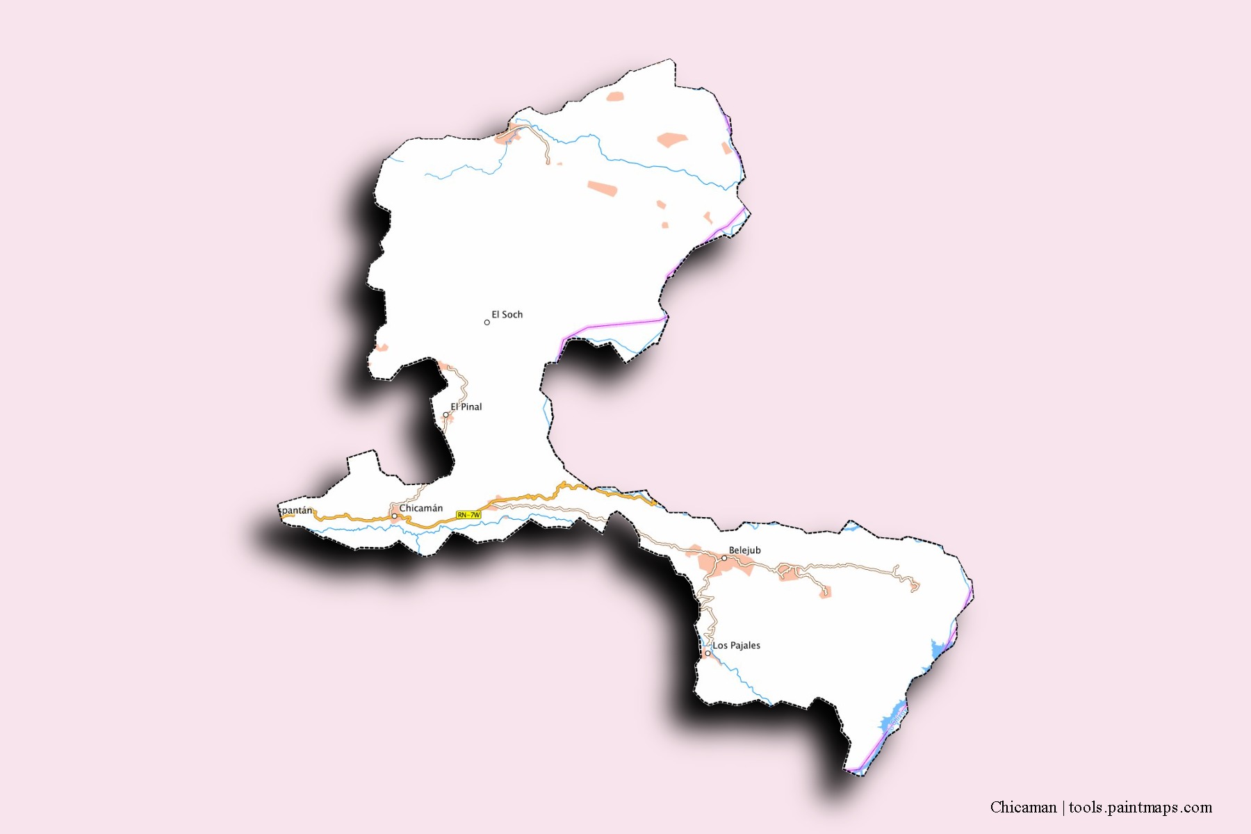 Chiché neighborhoods and villages map with 3D shadow effect