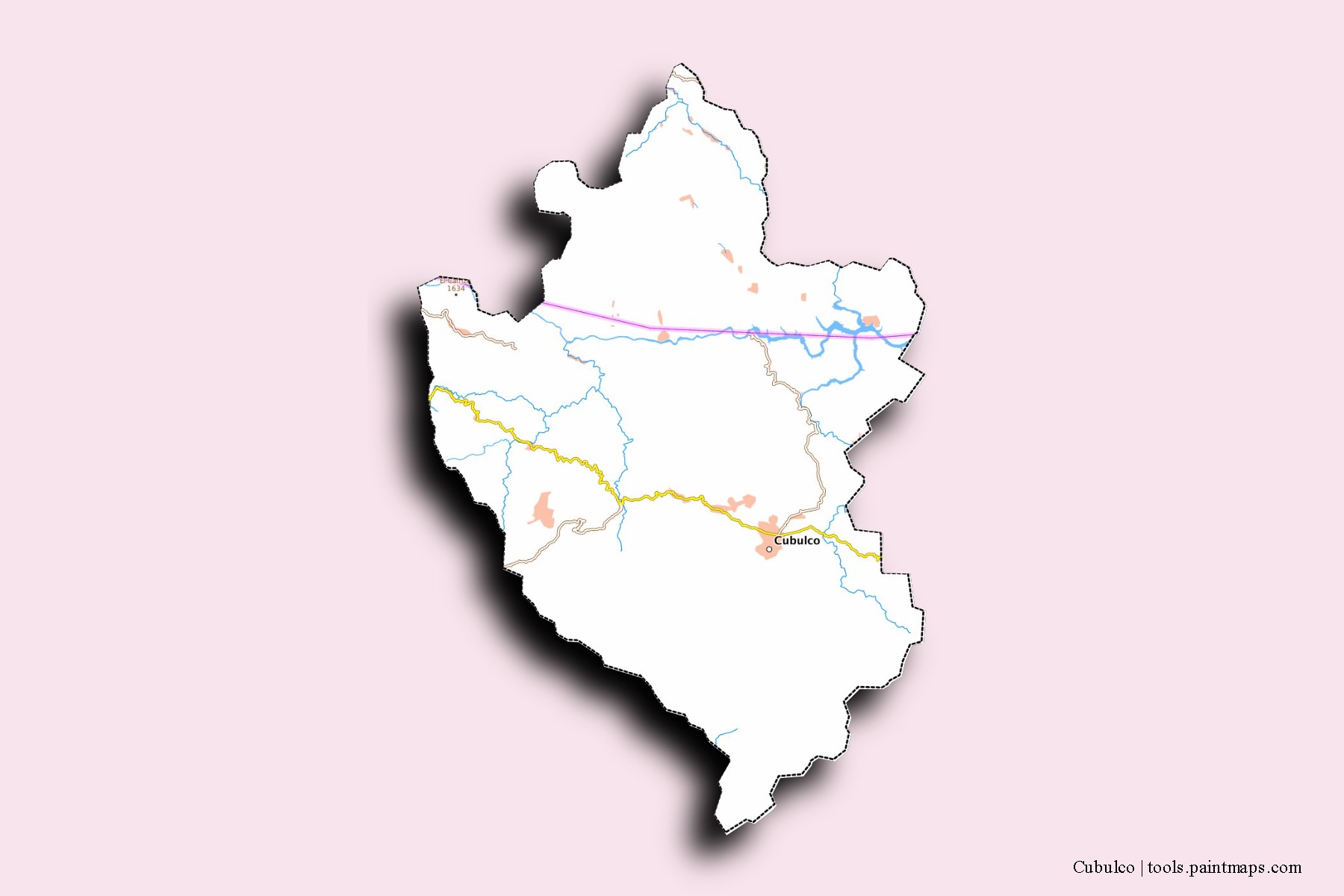 Mapa de barrios y pueblos de Cubulco con efecto de sombra 3D