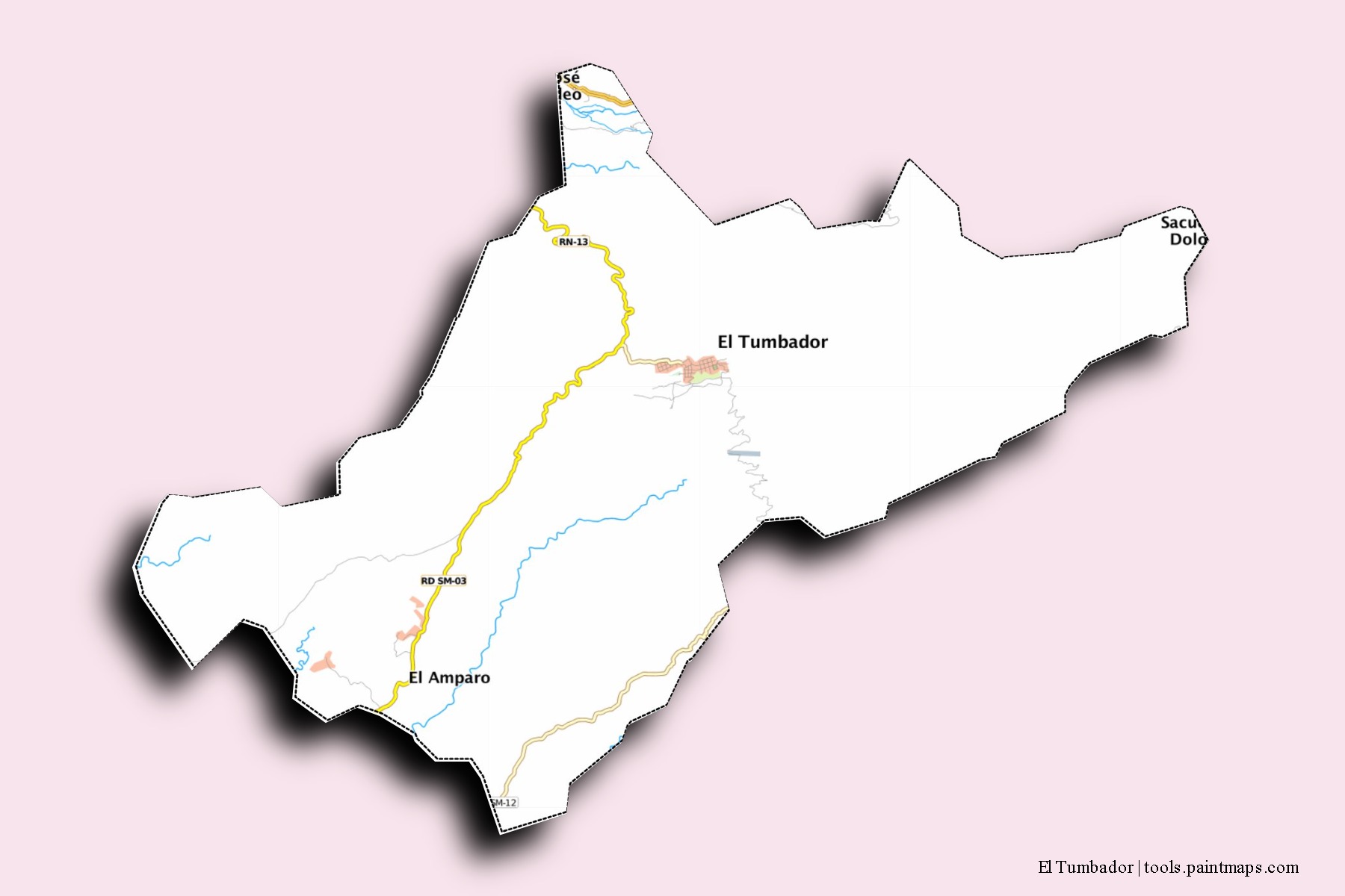 El Tumbador neighborhoods and villages map with 3D shadow effect