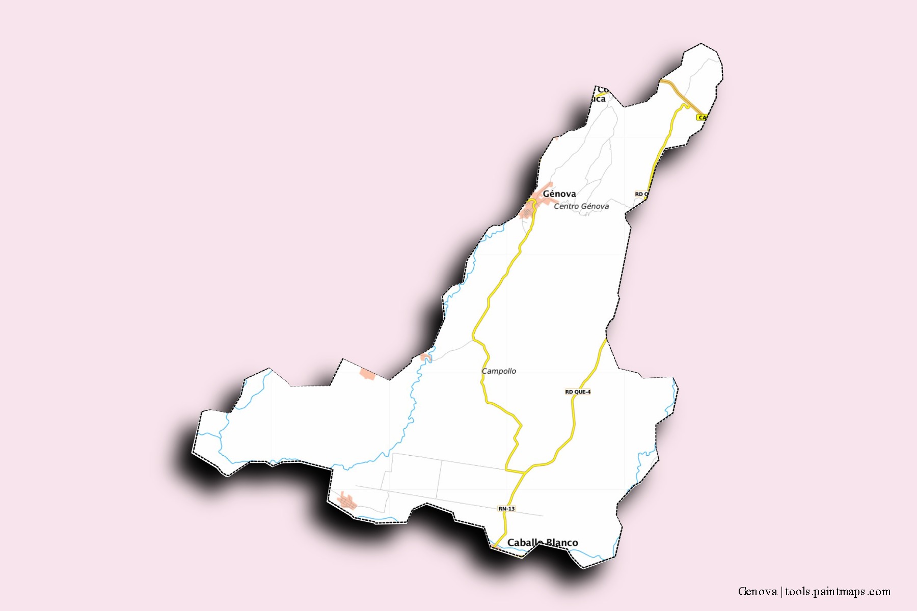 Mapa de barrios y pueblos de Genova con efecto de sombra 3D