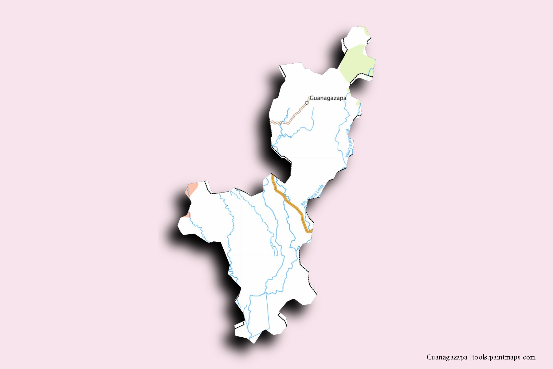 Mapa de barrios y pueblos de Guanagazapa con efecto de sombra 3D