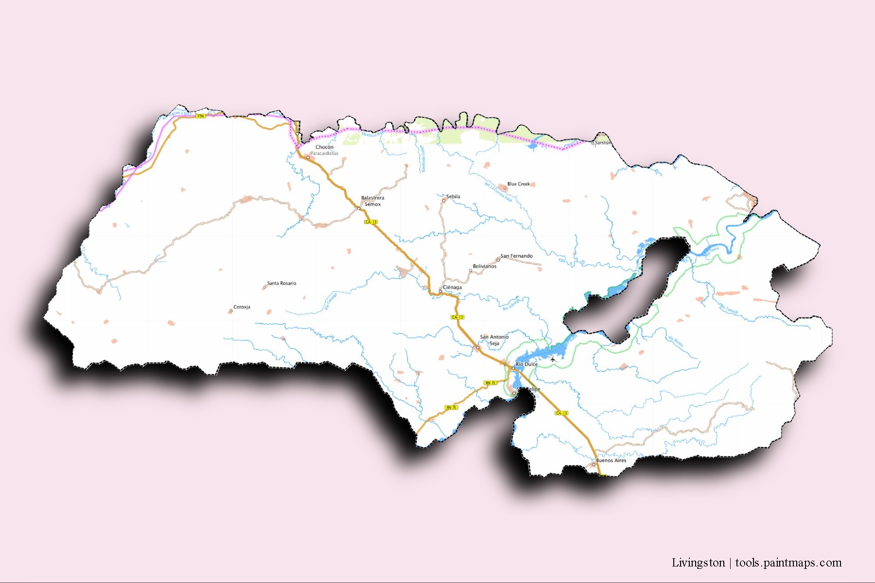 Livingston neighborhoods and villages map with 3D shadow effect