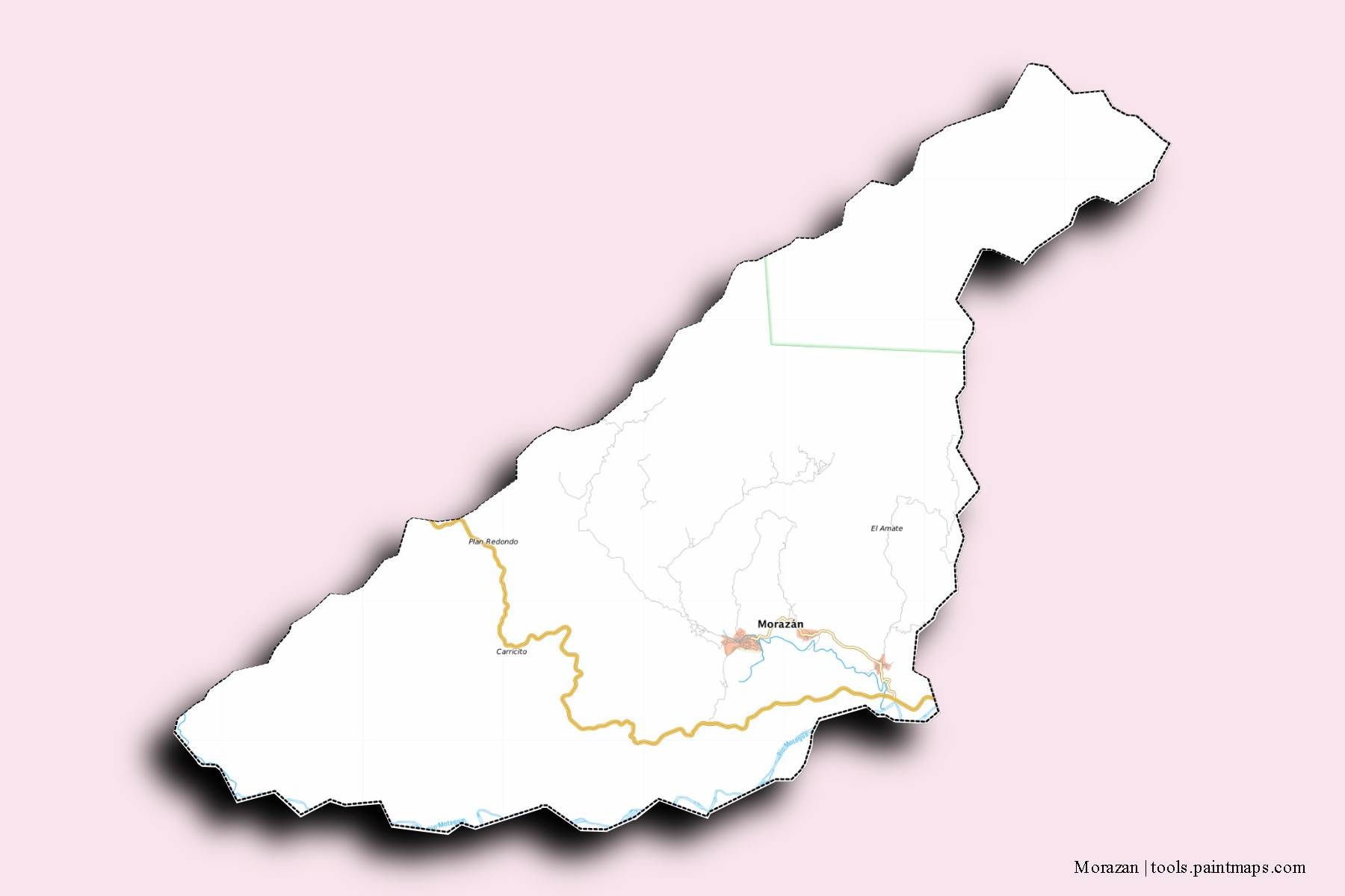 Mapa de barrios y pueblos de Morazan con efecto de sombra 3D