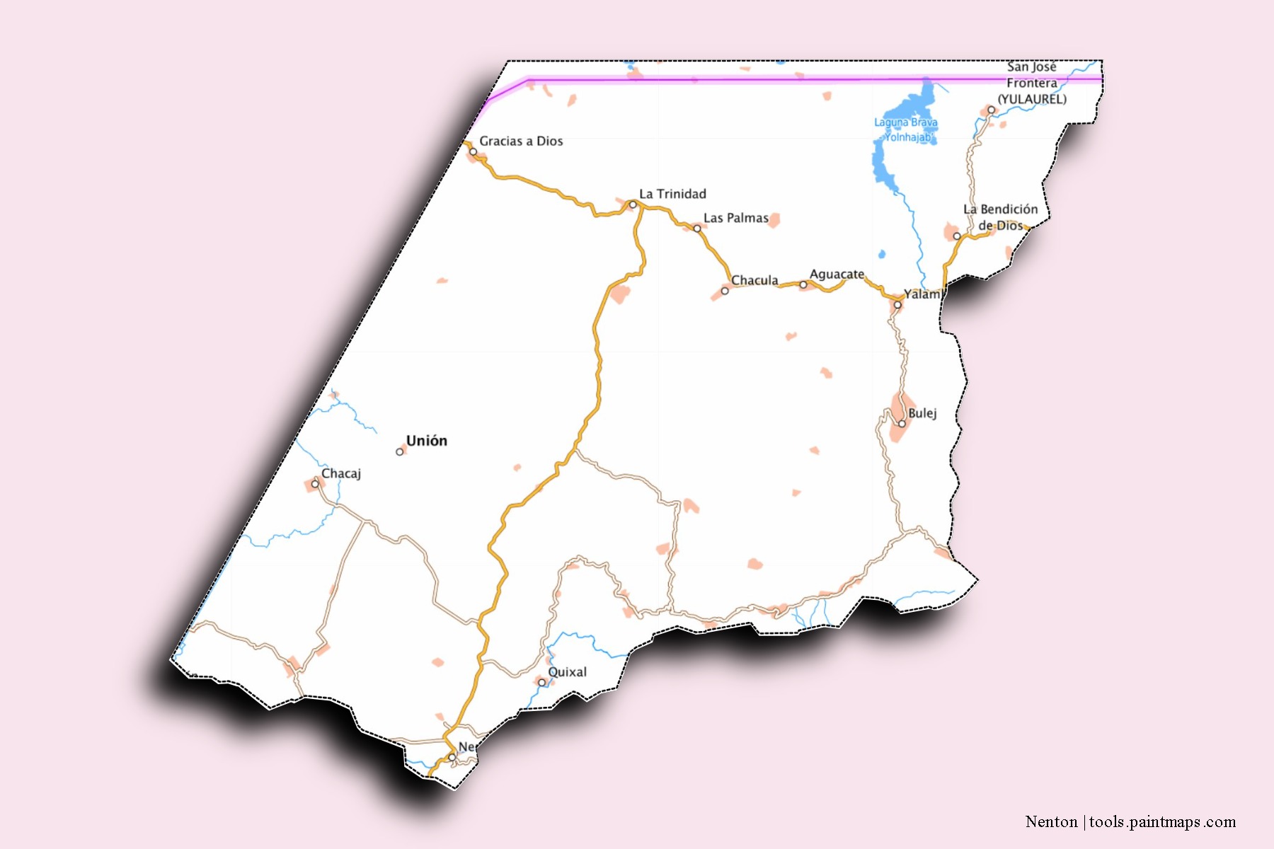 Nentón neighborhoods and villages map with 3D shadow effect