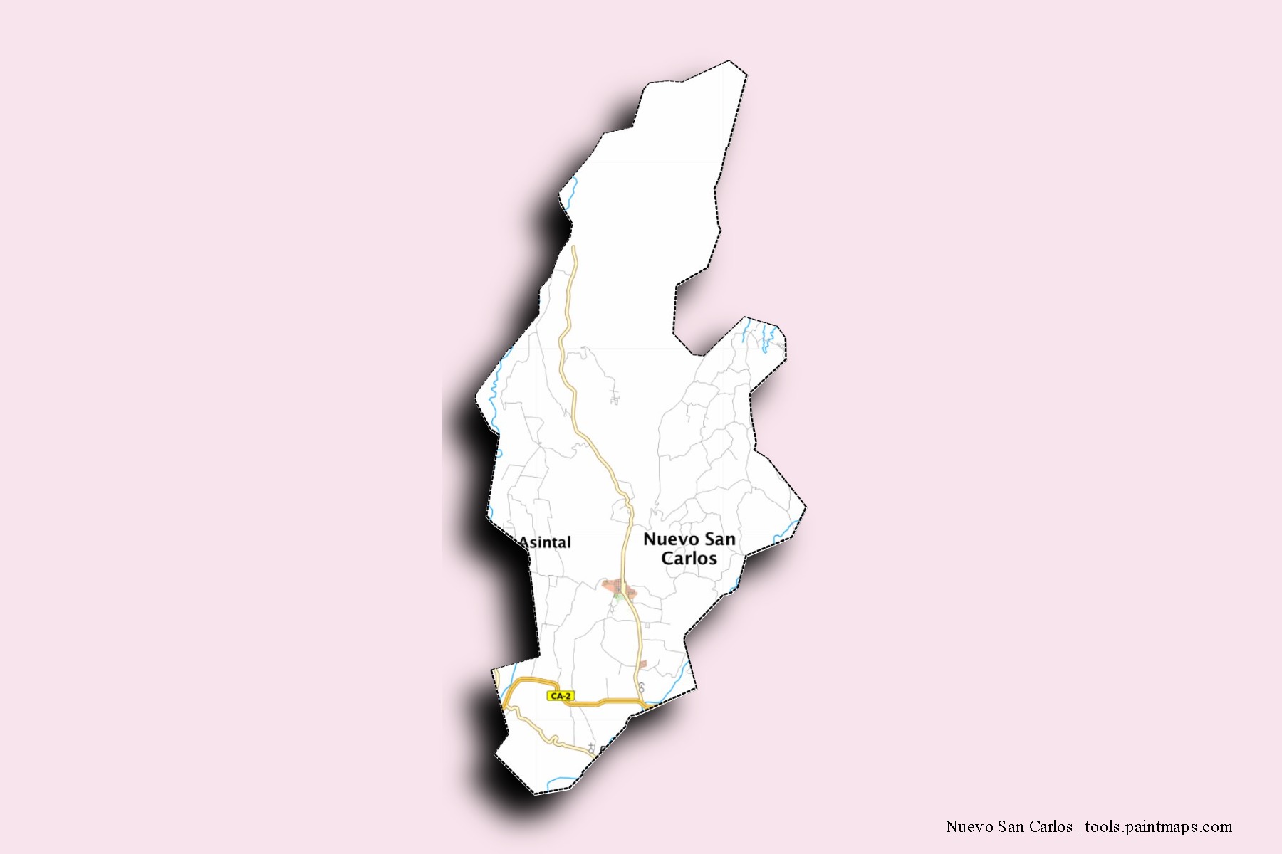 Mapa de barrios y pueblos de Nuevo San Carlos con efecto de sombra 3D