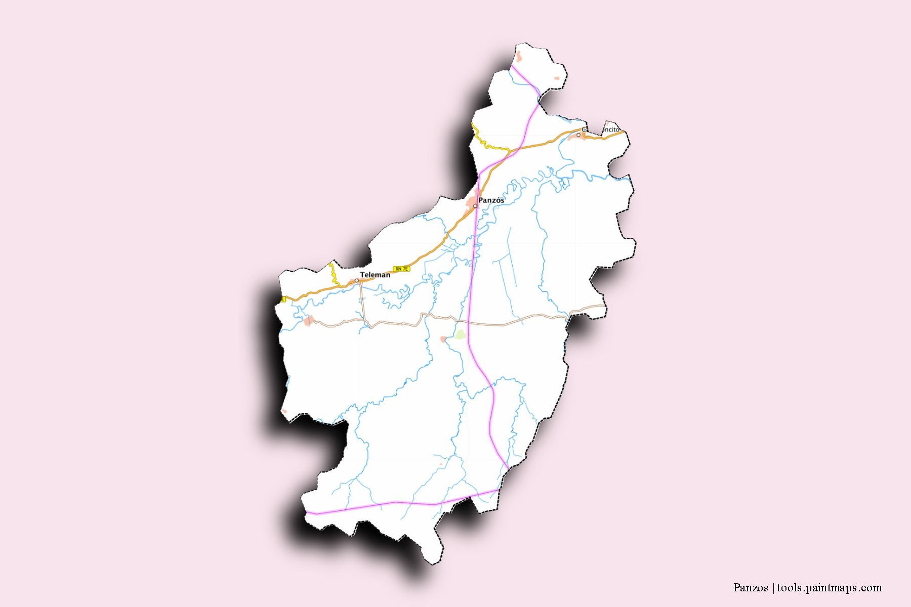 Mapa de barrios y pueblos de Panzos con efecto de sombra 3D