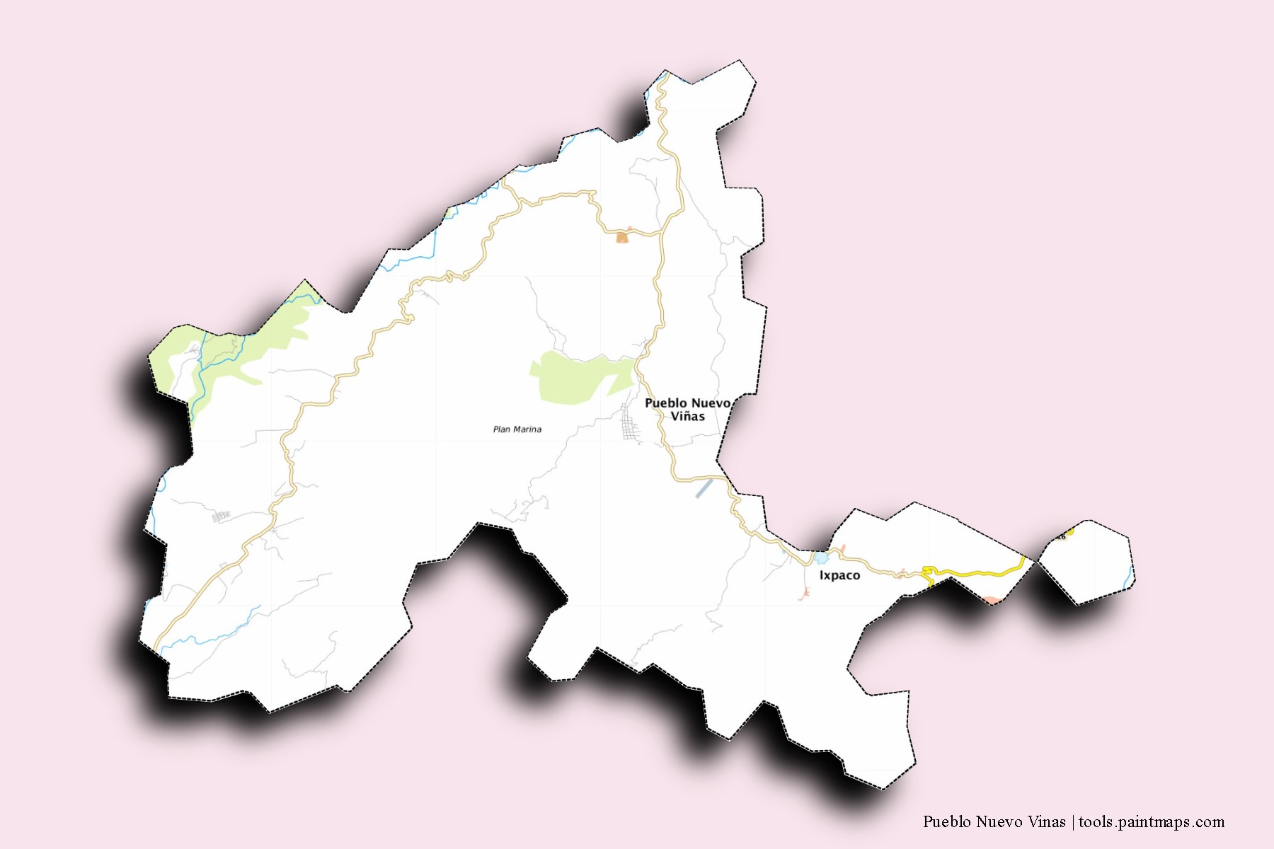 Mapa de barrios y pueblos de Pueblo Nuevo Vinas con efecto de sombra 3D