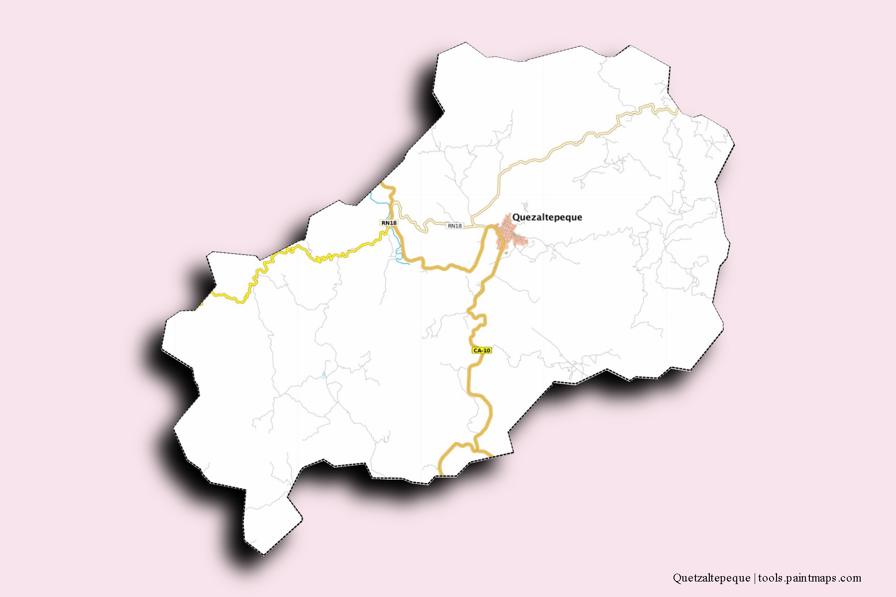 Mapa de barrios y pueblos de Quetzaltepeque con efecto de sombra 3D