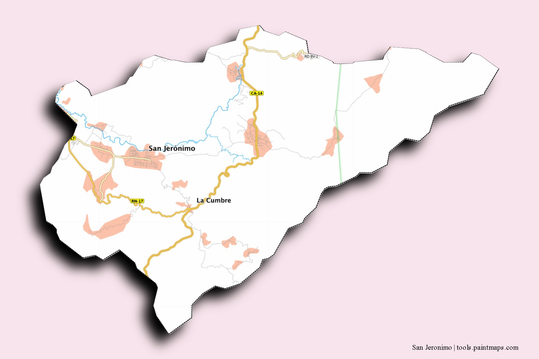 Mapa de barrios y pueblos de San Jeronimo con efecto de sombra 3D