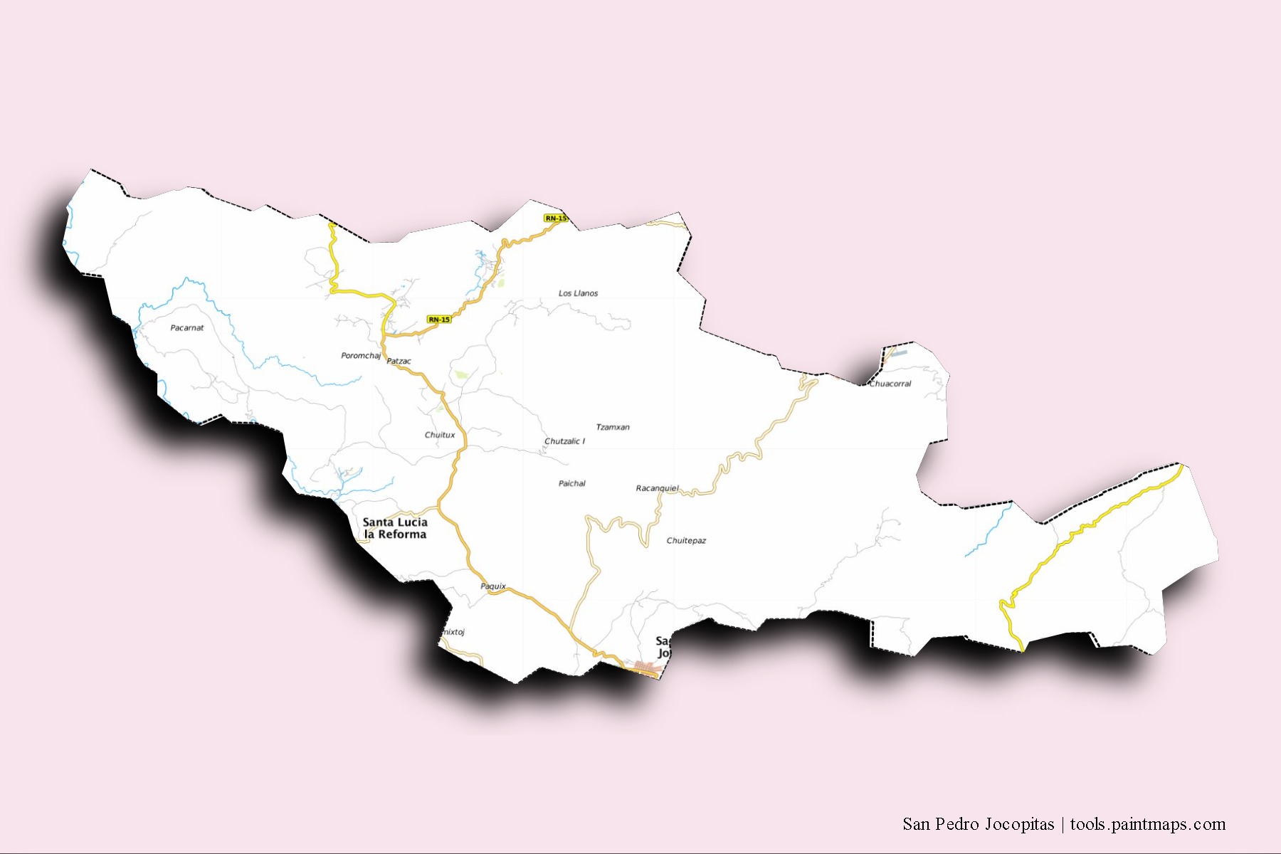 San Pedro Jocopilas neighborhoods and villages map with 3D shadow effect