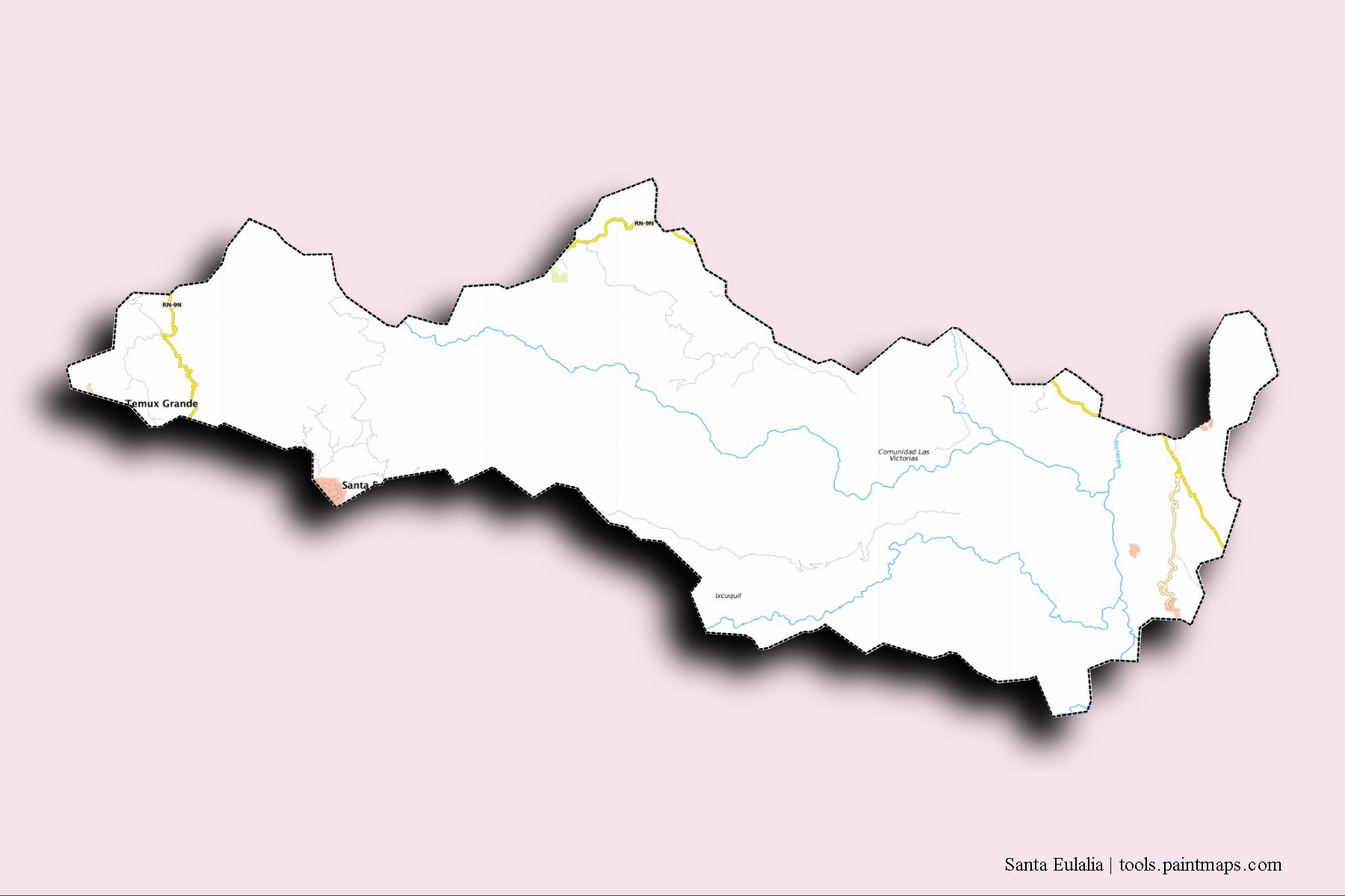 Mapa de barrios y pueblos de Santa Eulalia con efecto de sombra 3D