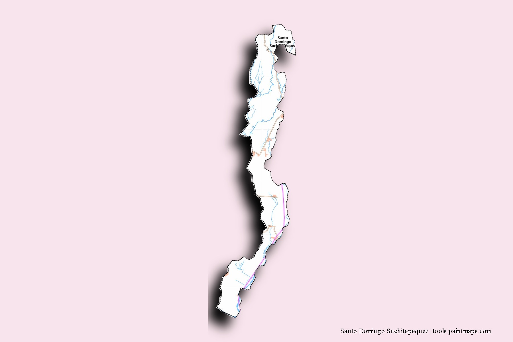 Mapa de barrios y pueblos de Santo Domingo Suchitepequez con efecto de sombra 3D