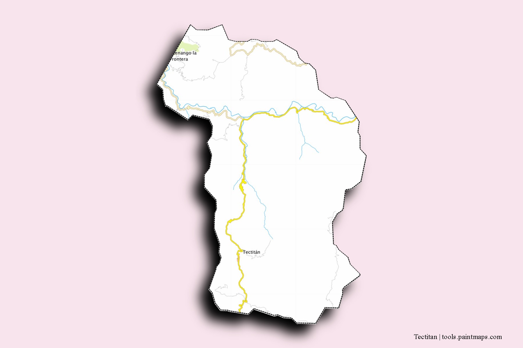 Mapa de barrios y pueblos de Tectitan con efecto de sombra 3D