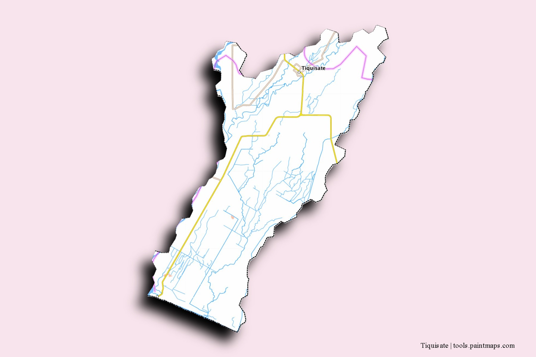 Tiquisate neighborhoods and villages map with 3D shadow effect