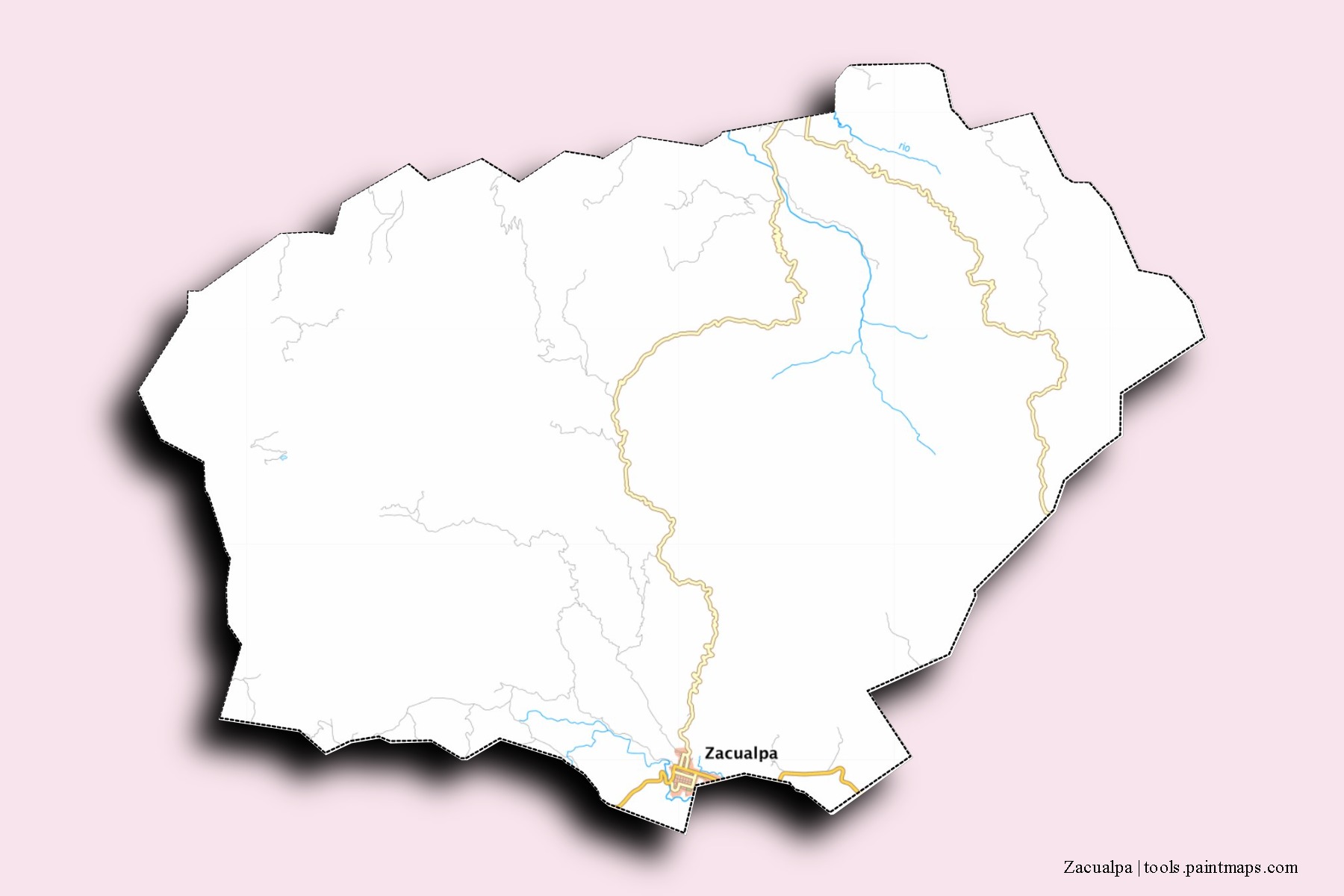 Mapa de barrios y pueblos de Zacualpa con efecto de sombra 3D