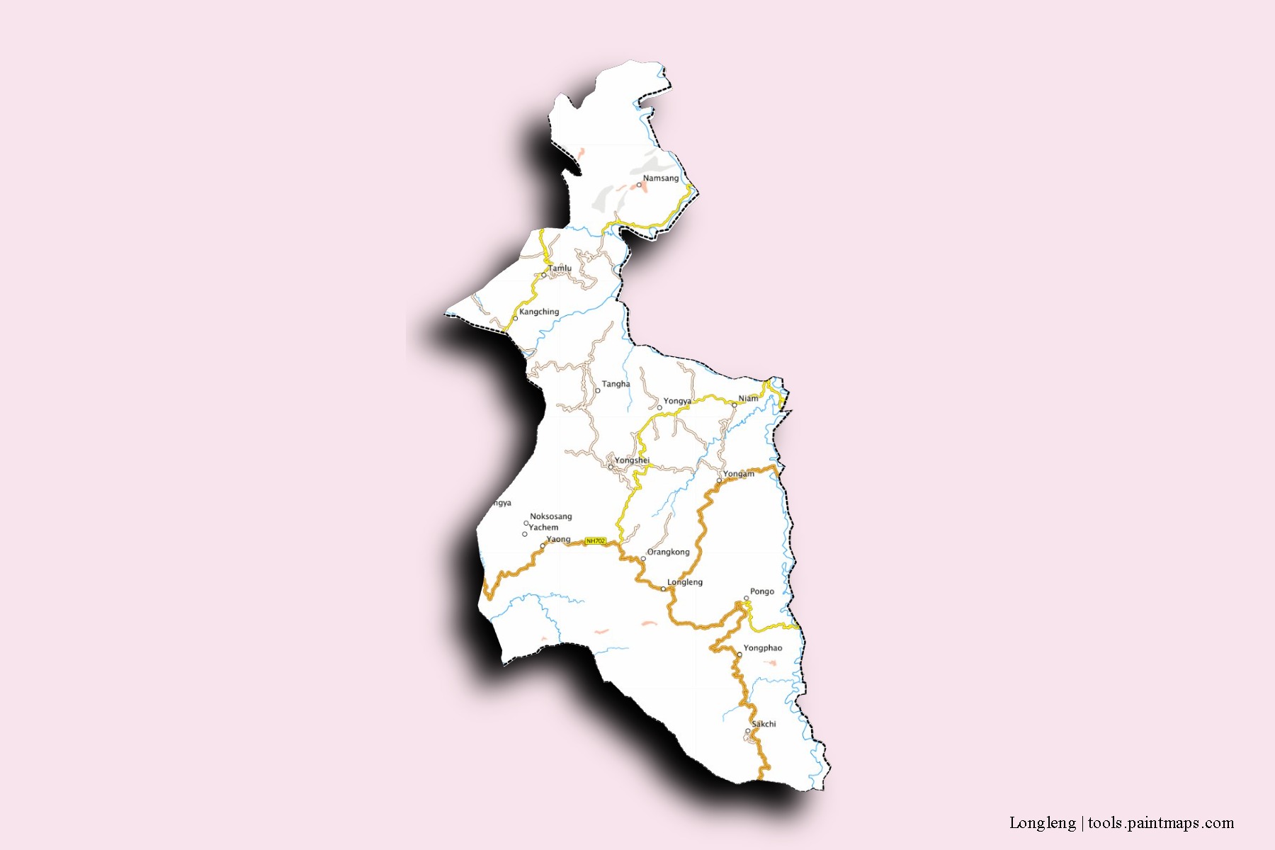 3D gölge efektli Longleng mahalleleri ve köyleri haritası