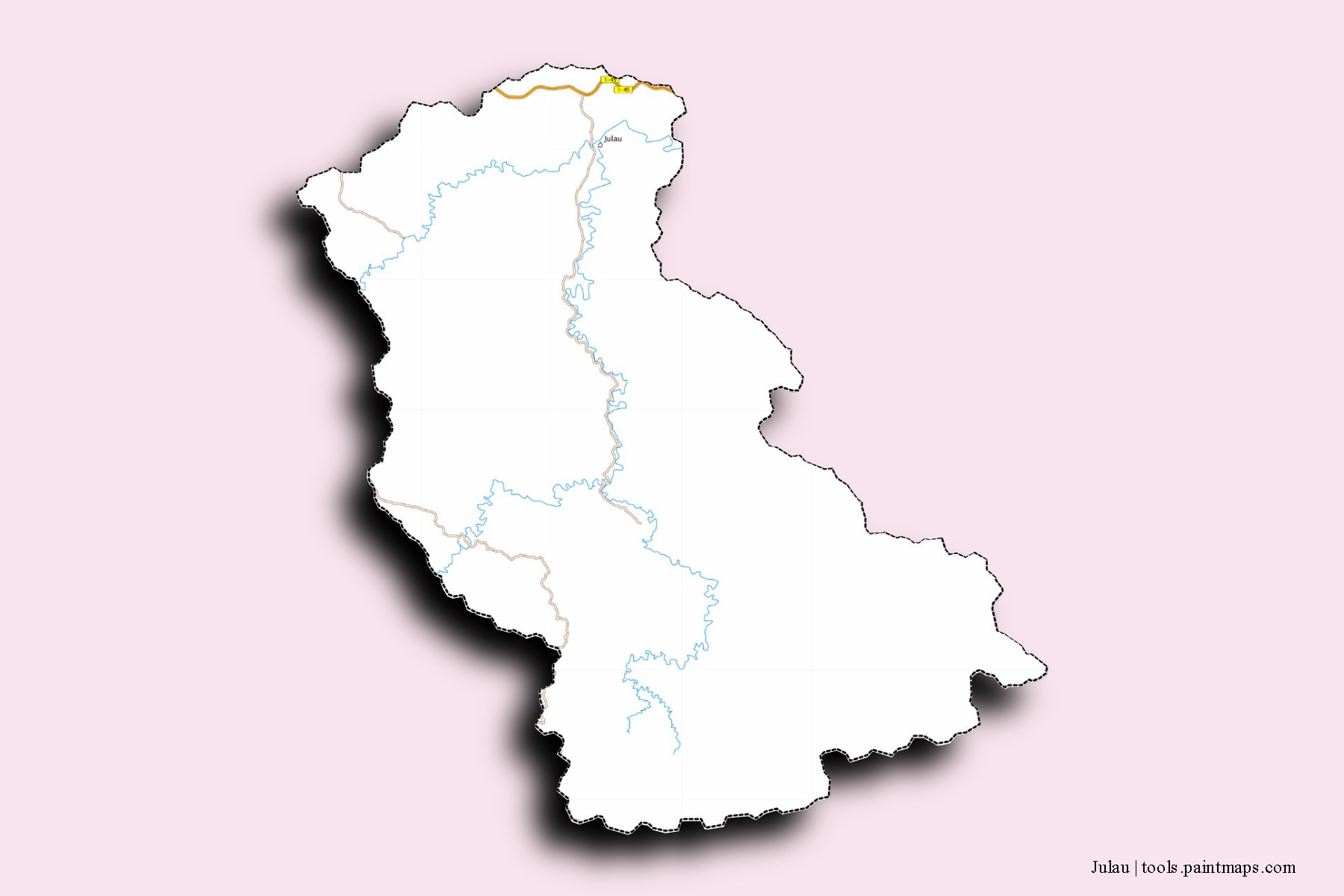 Mapa de barrios y pueblos de Julau con efecto de sombra 3D