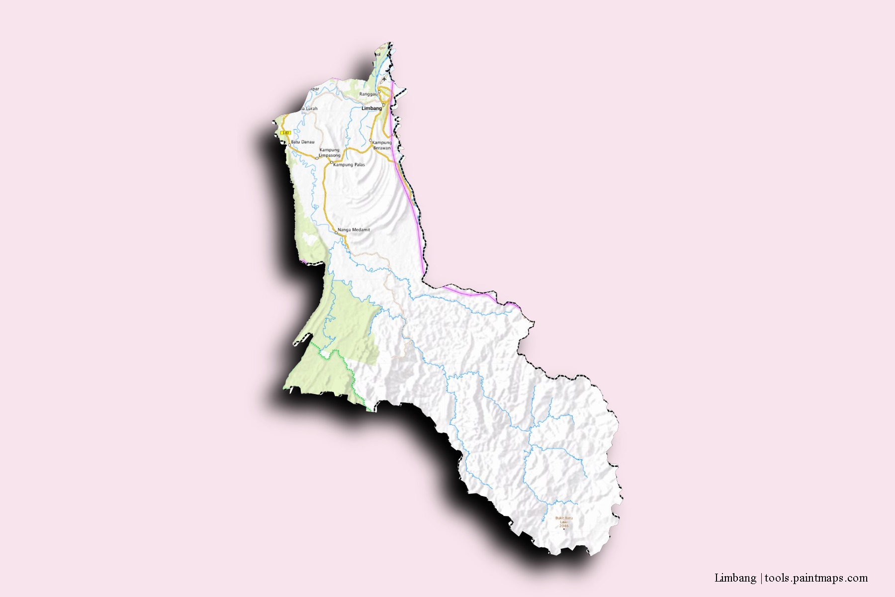 Mapa de barrios y pueblos de Limbang con efecto de sombra 3D