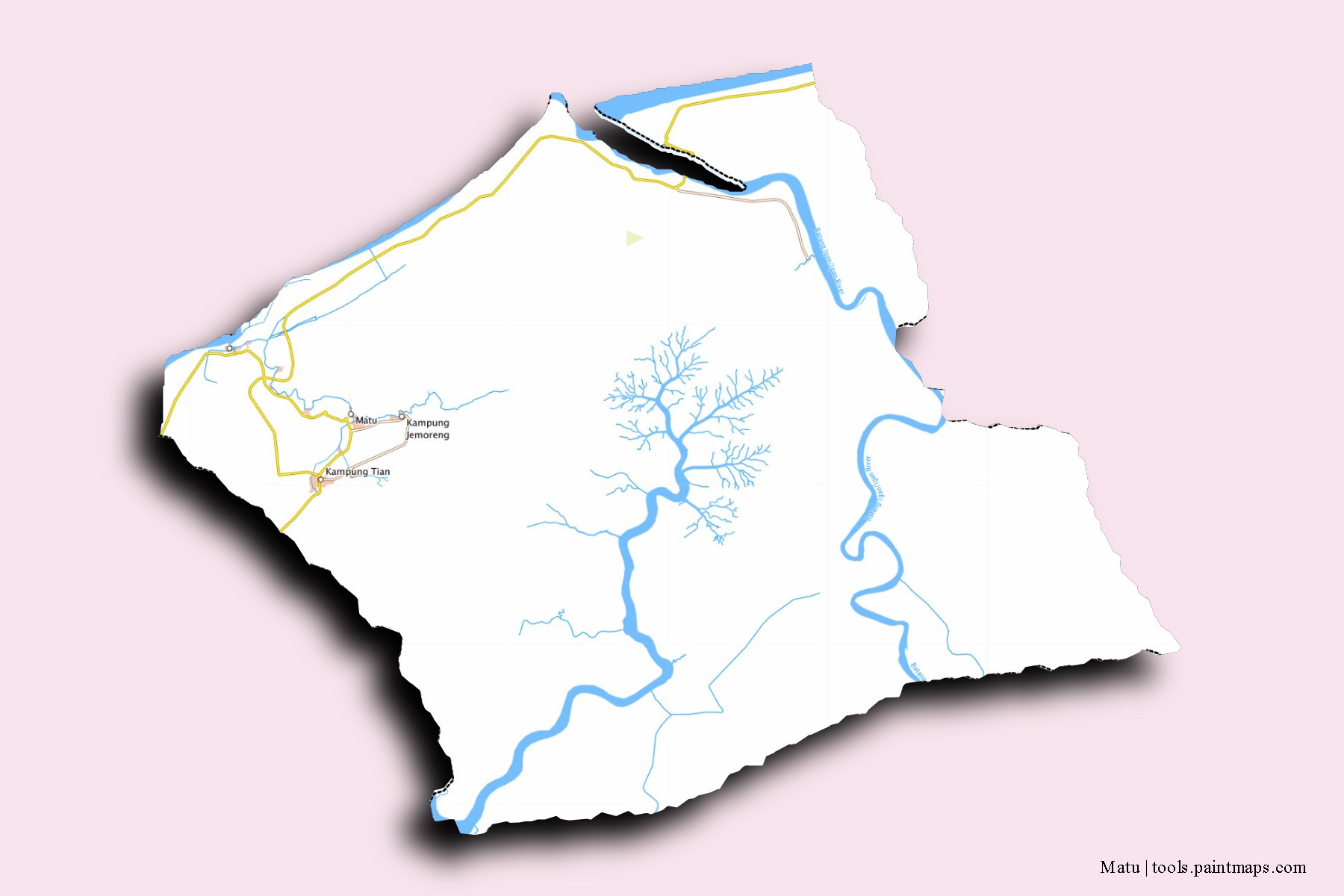 Mapa de barrios y pueblos de Matu con efecto de sombra 3D