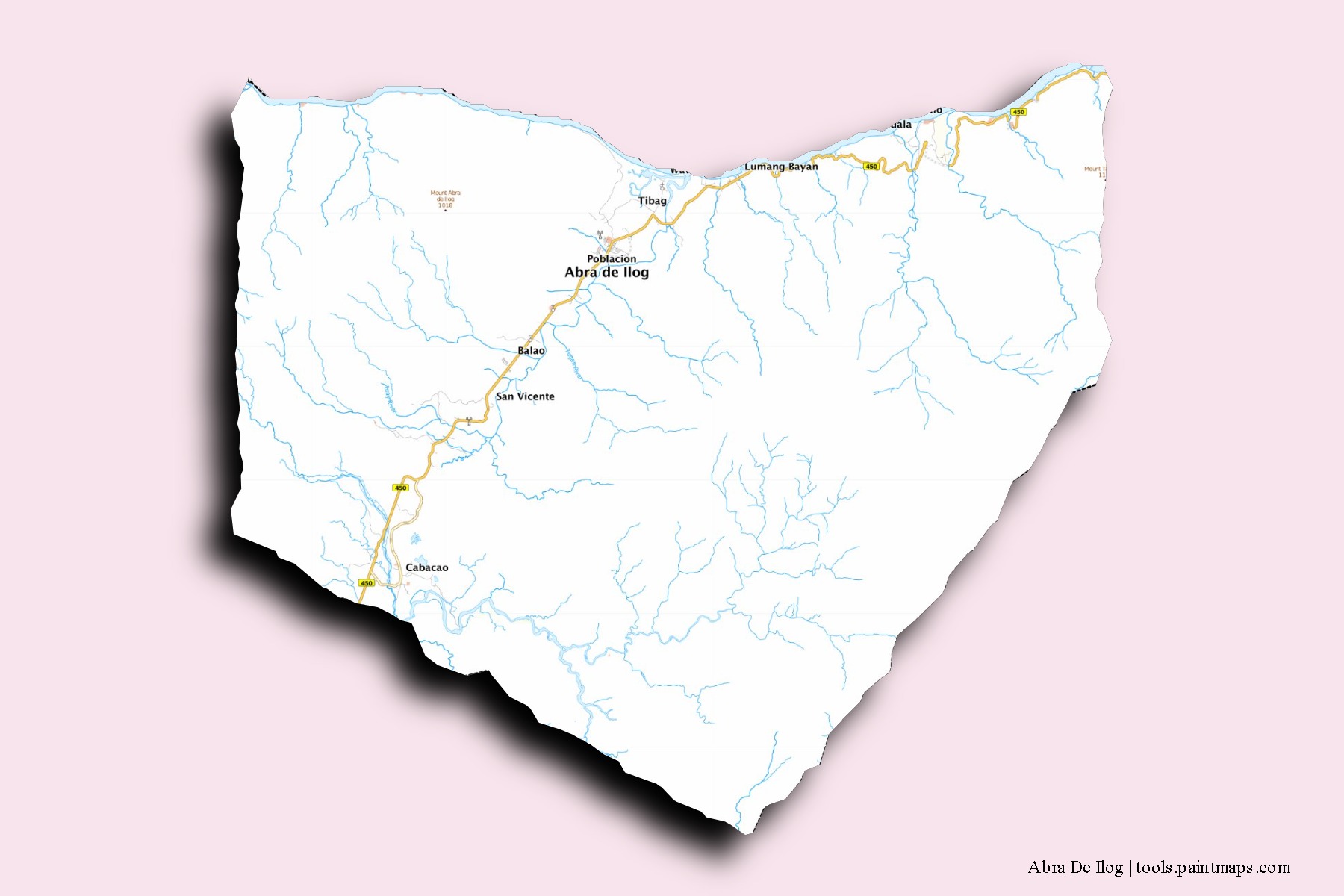 Mapa de barrios y pueblos de Abra De Ilog con efecto de sombra 3D