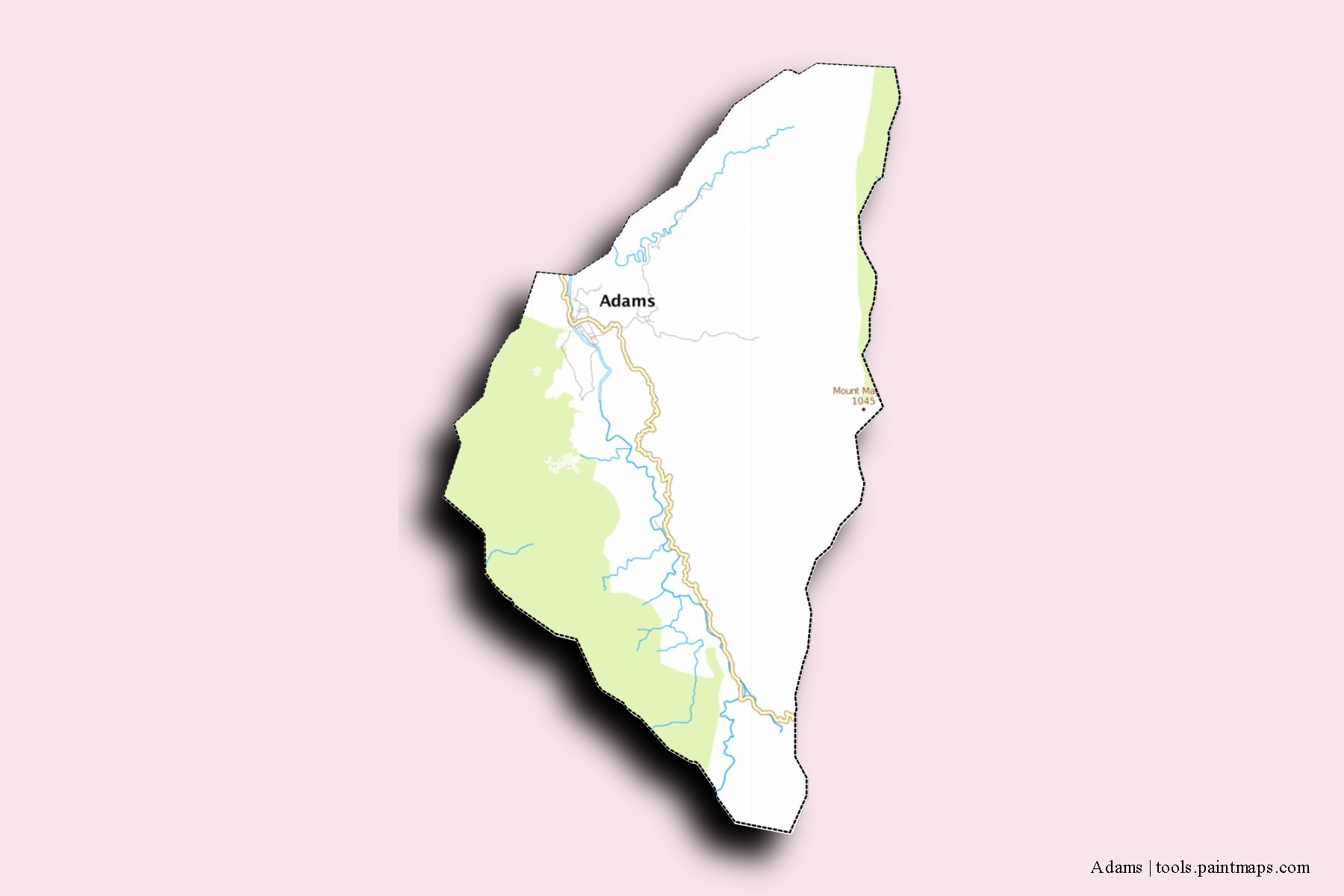 Mapa de barrios y pueblos de Adams con efecto de sombra 3D