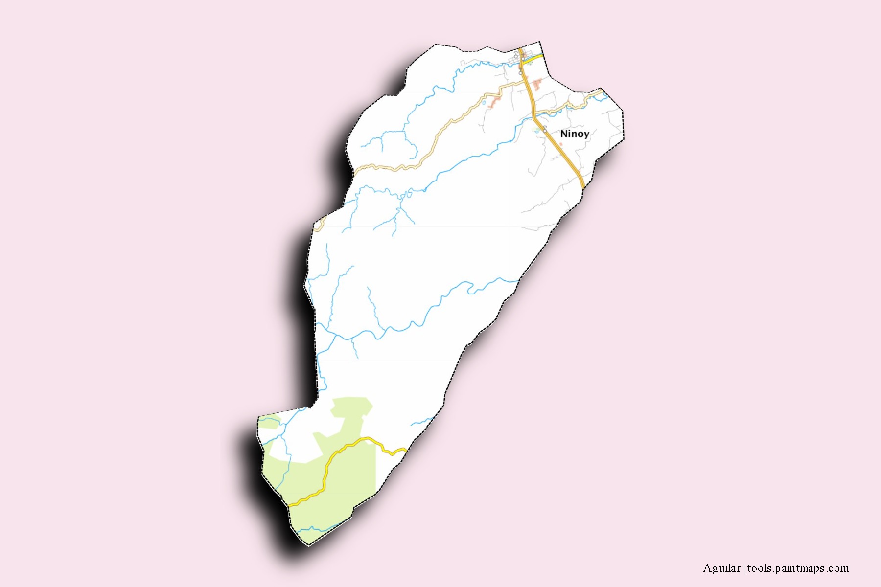 Mapa de barrios y pueblos de Aguilar con efecto de sombra 3D