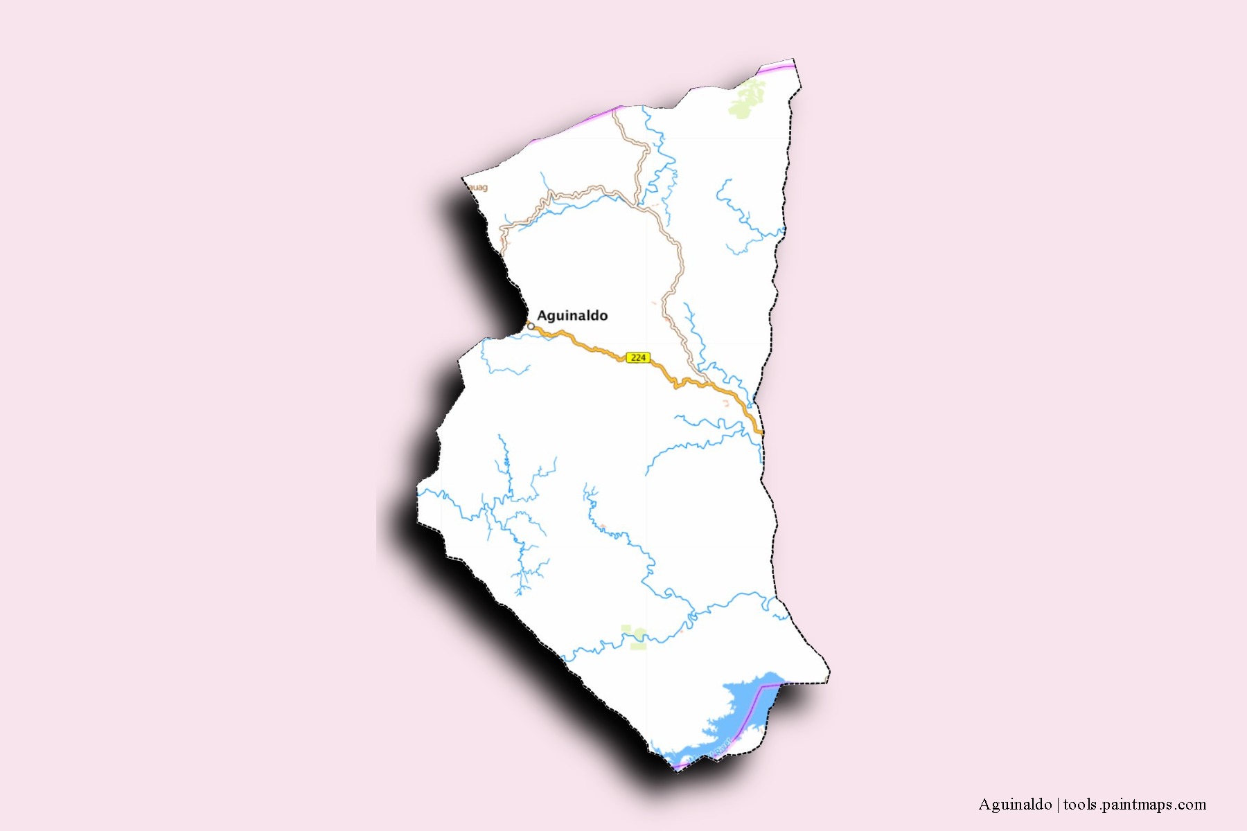 Mapa de barrios y pueblos de Aguinaldo con efecto de sombra 3D