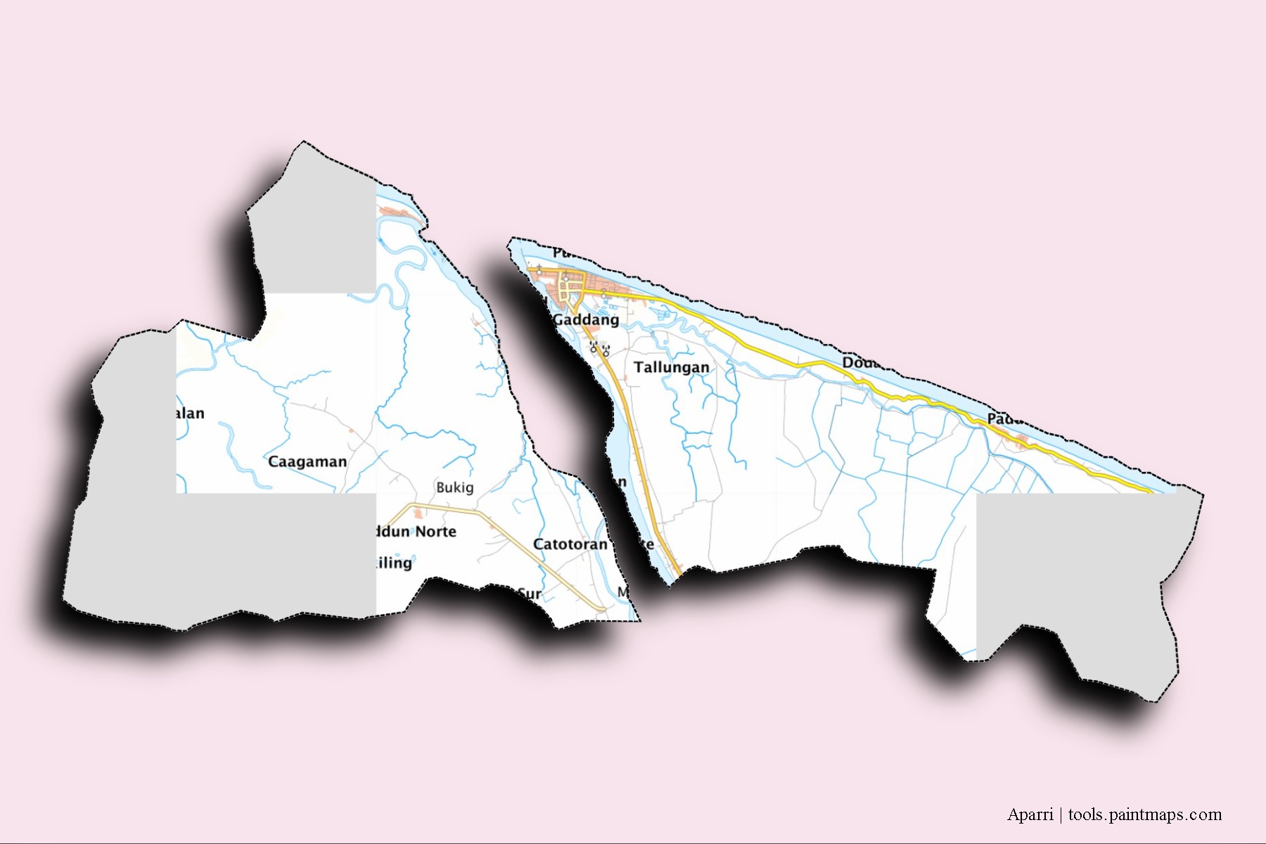 Aparri neighborhoods and villages map with 3D shadow effect