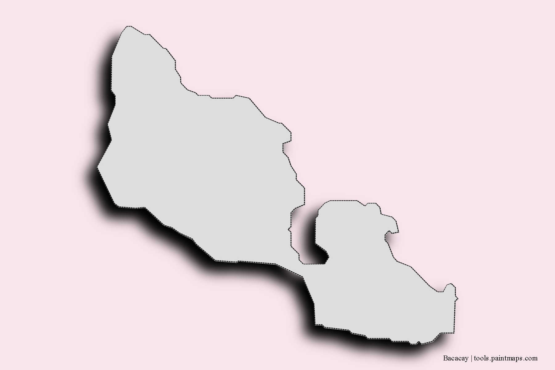 Mapa de barrios y pueblos de Bacacay con efecto de sombra 3D