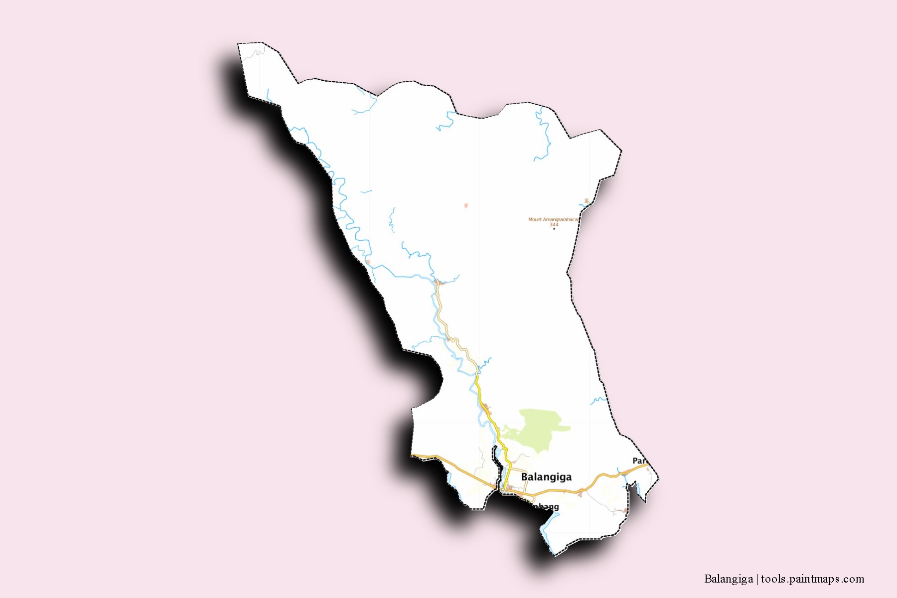 Mapa de barrios y pueblos de Balangiga con efecto de sombra 3D