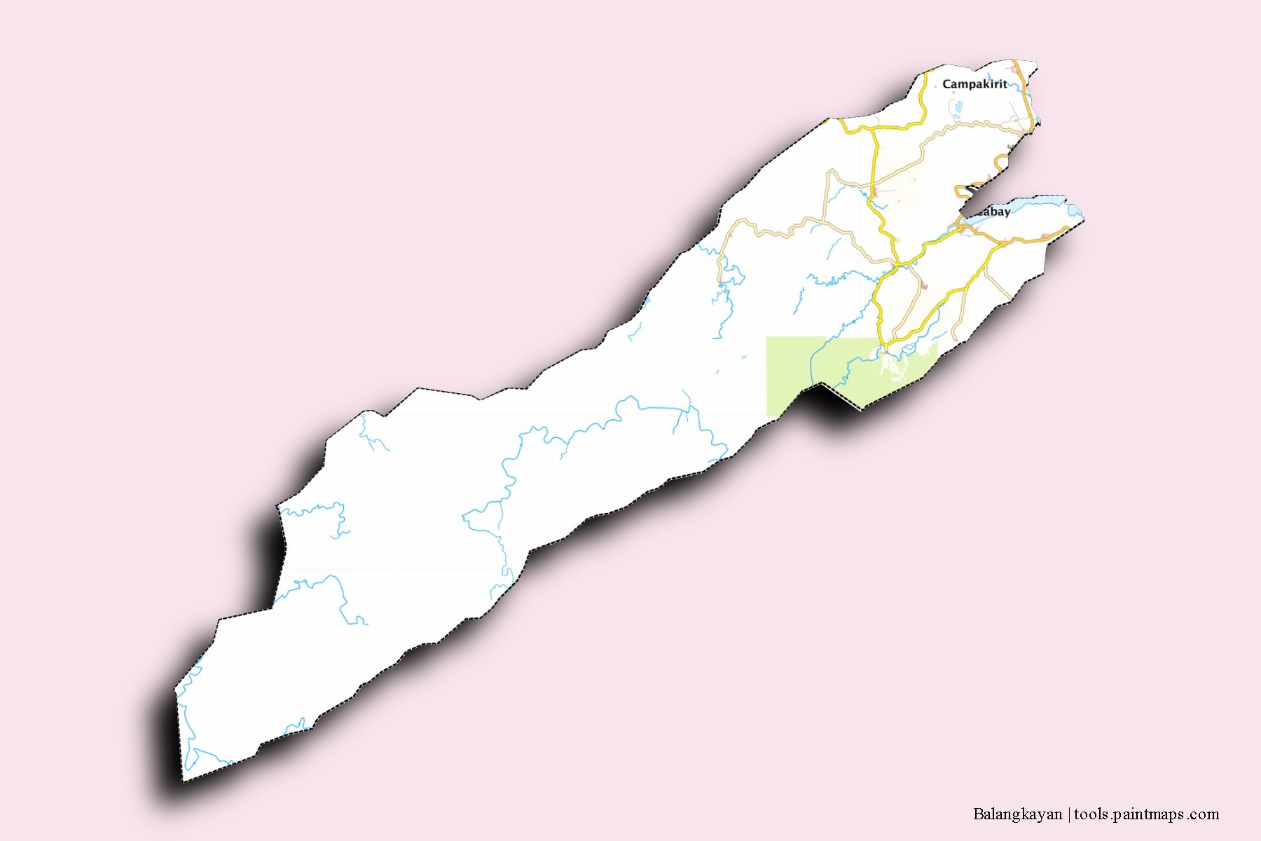 Mapa de barrios y pueblos de Balangkayan con efecto de sombra 3D