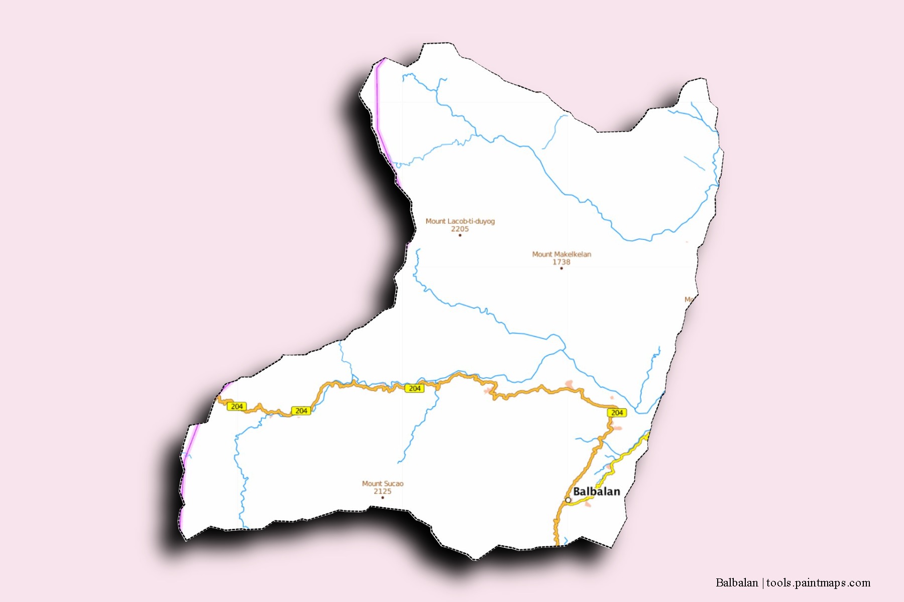 Mapa de barrios y pueblos de Balbalan con efecto de sombra 3D