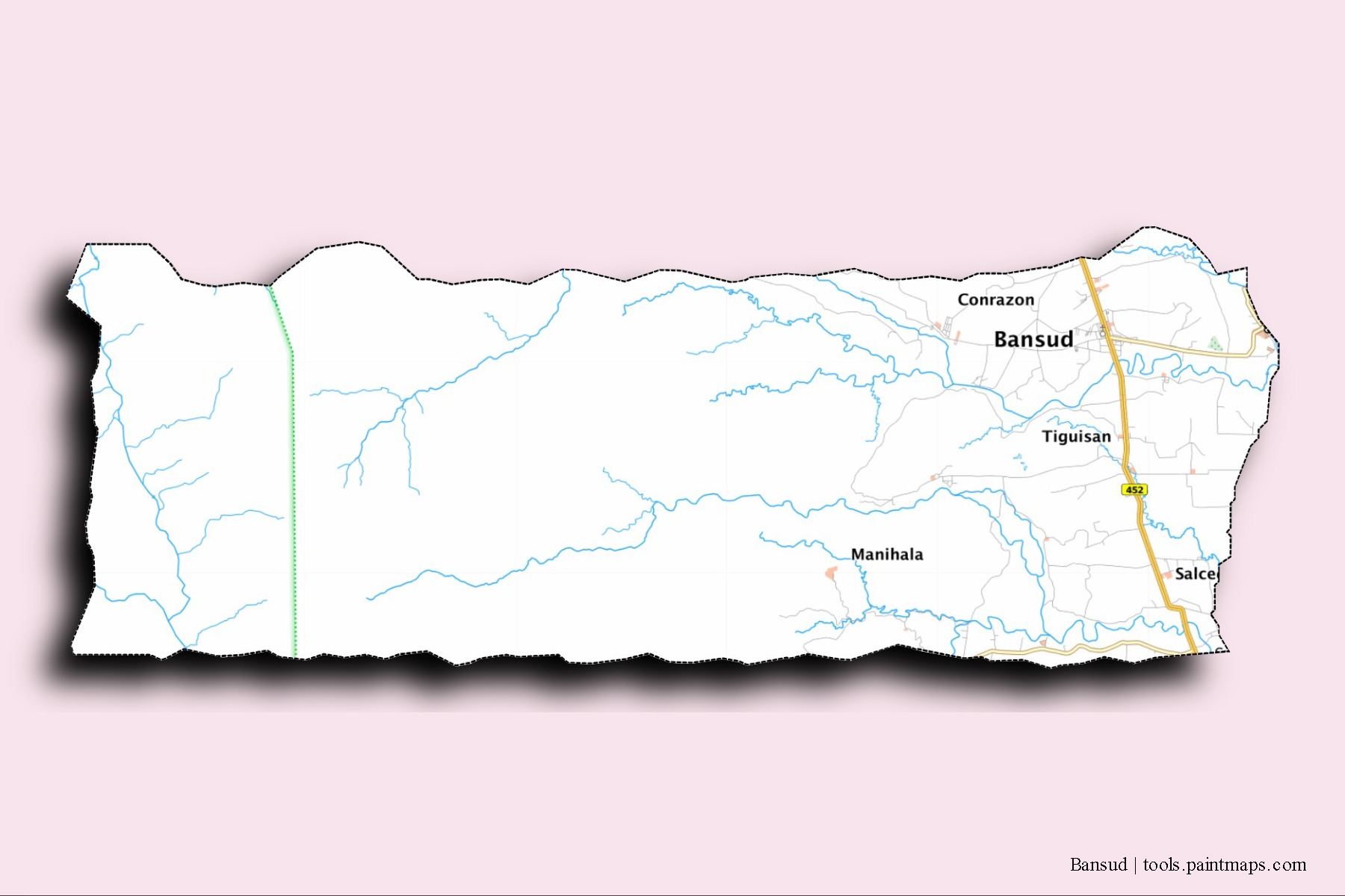 Bansud neighborhoods and villages map with 3D shadow effect