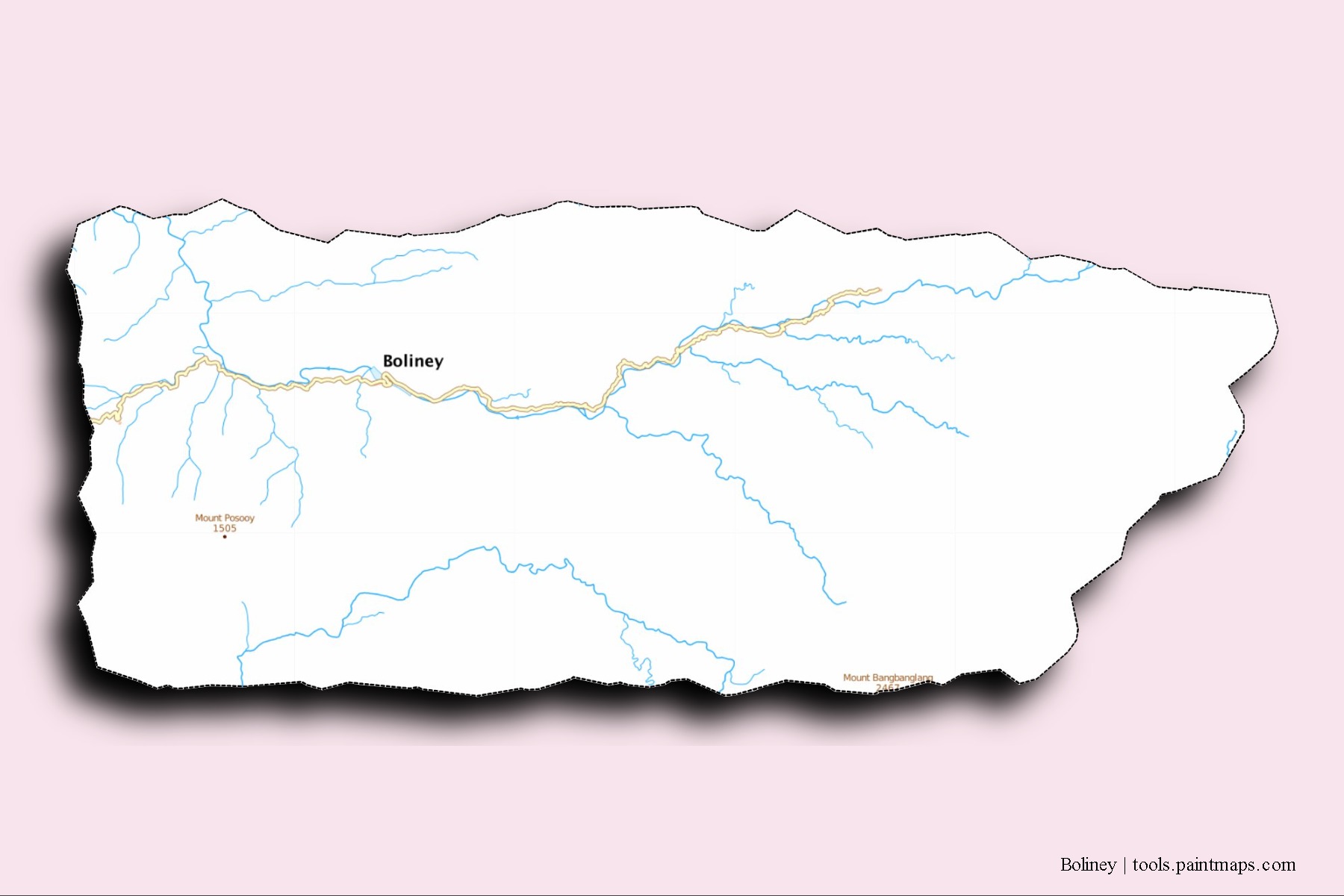 Boliney neighborhoods and villages map with 3D shadow effect