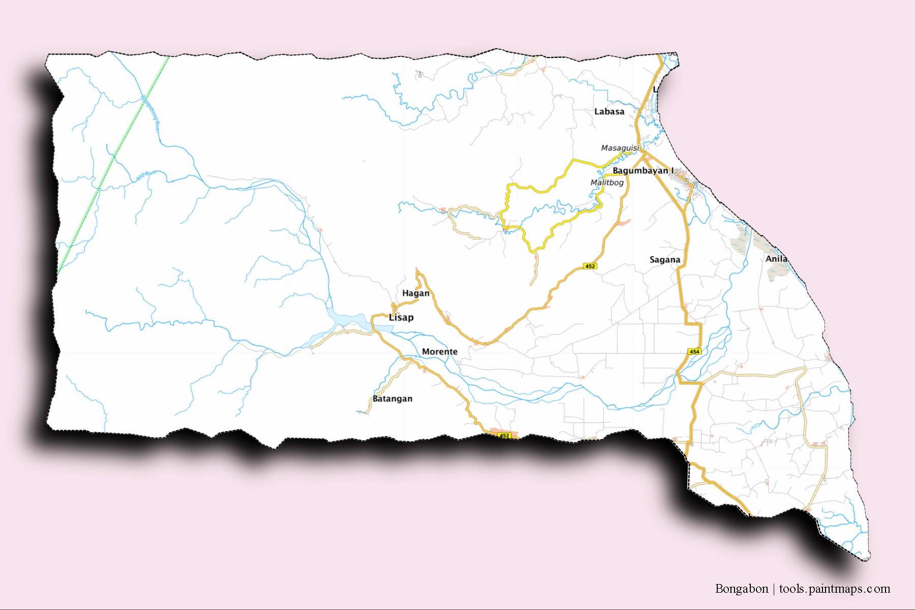 Bongabon neighborhoods and villages map with 3D shadow effect