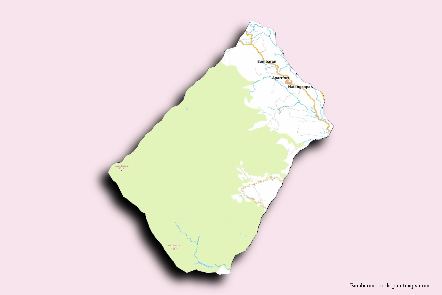 Mapa de barrios y pueblos de Bumbaran con efecto de sombra 3D