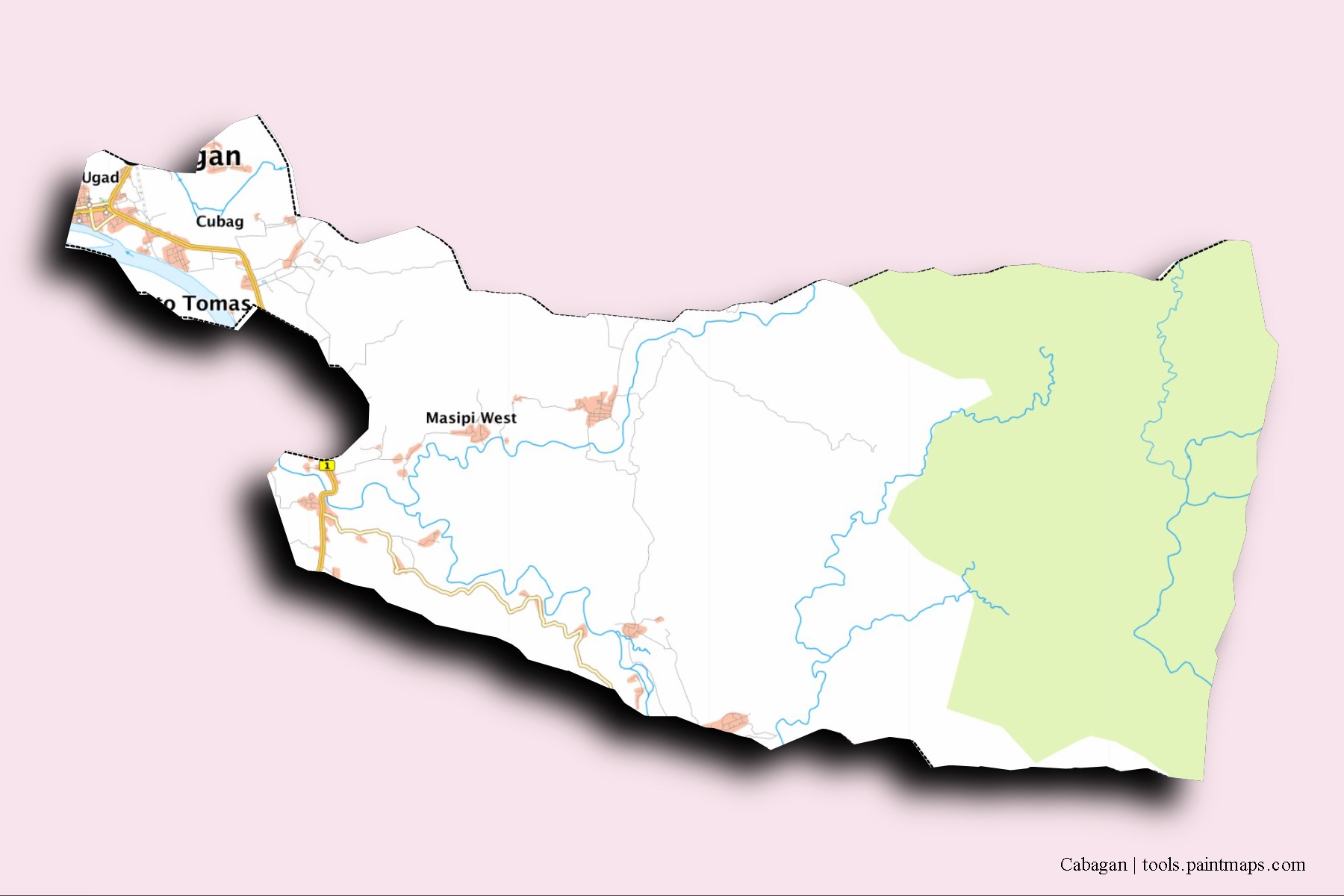 3D gölge efektli Cabagan mahalleleri ve köyleri haritası