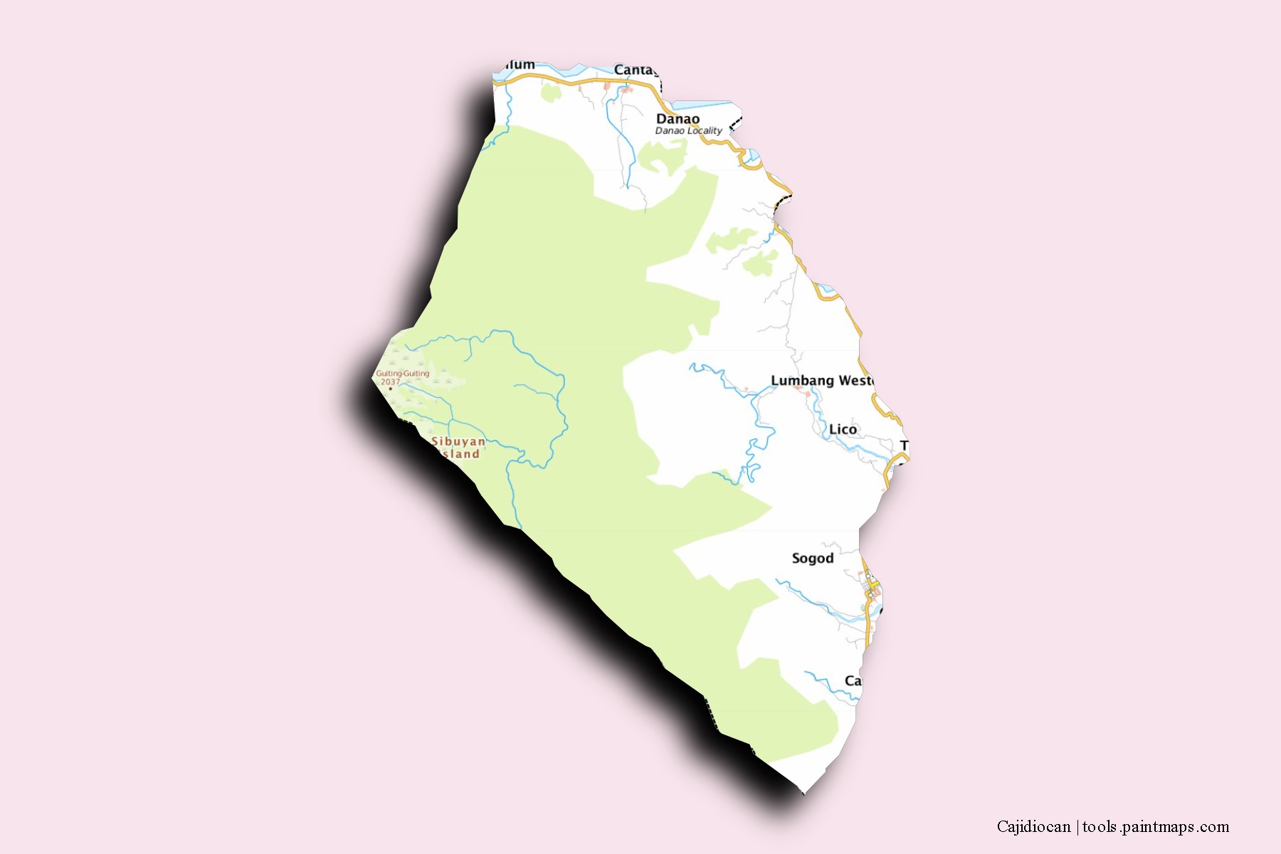 Cajidiocan neighborhoods and villages map with 3D shadow effect